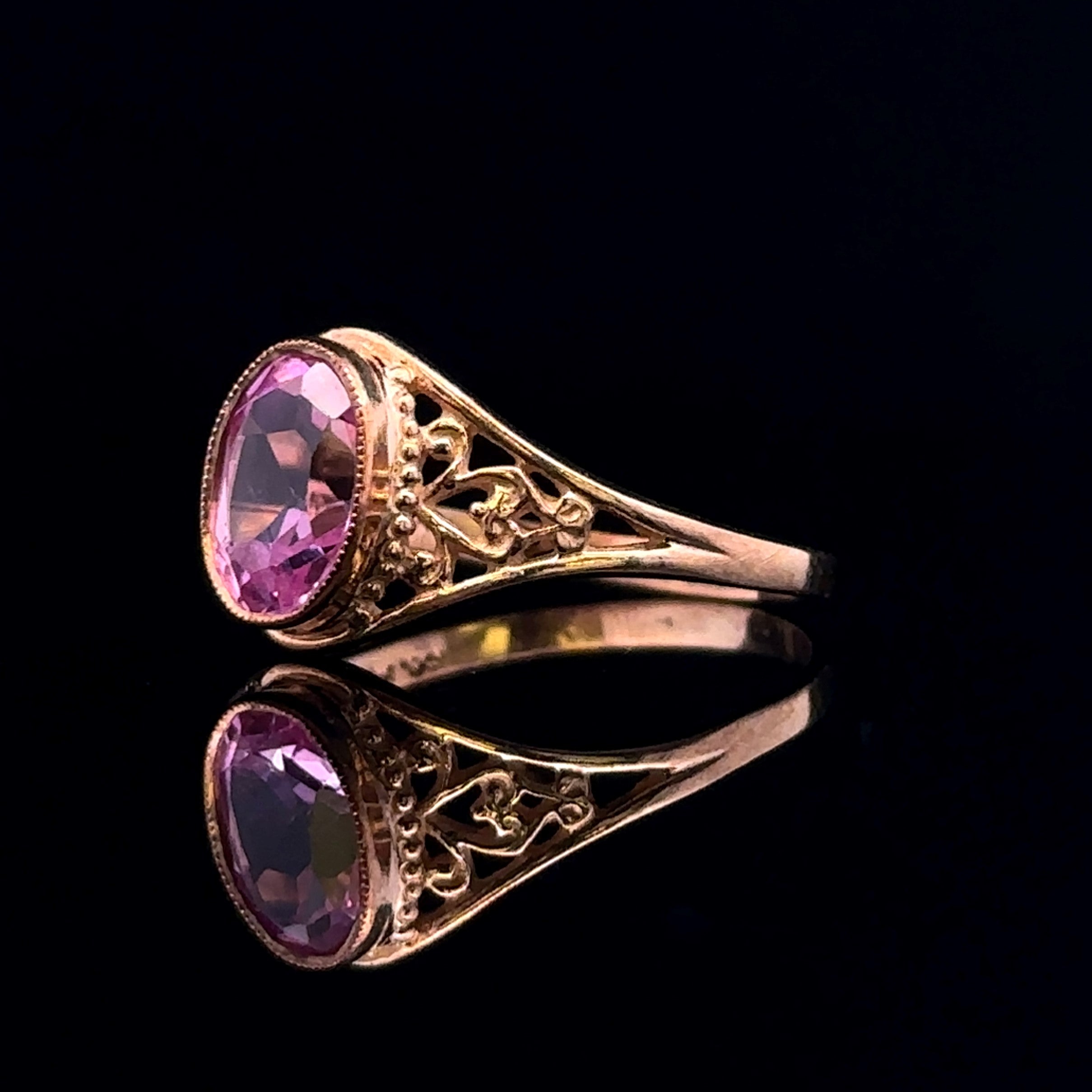Elora 10K Yellow Gold Synthetic Pink Sapphire Ring with Scroll Design