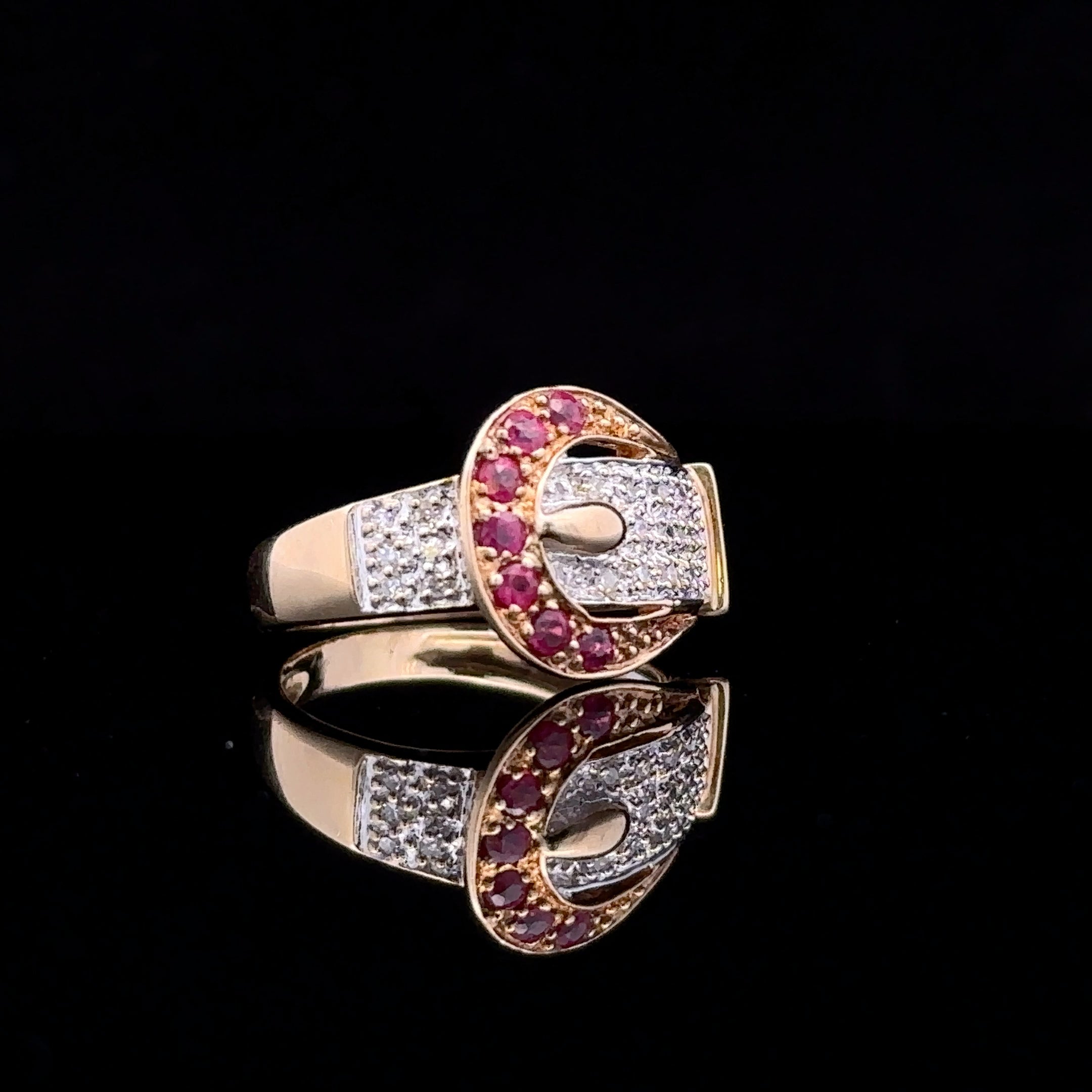Kendra 14K Yellow Gold Ruby and Diamond Belt Ring