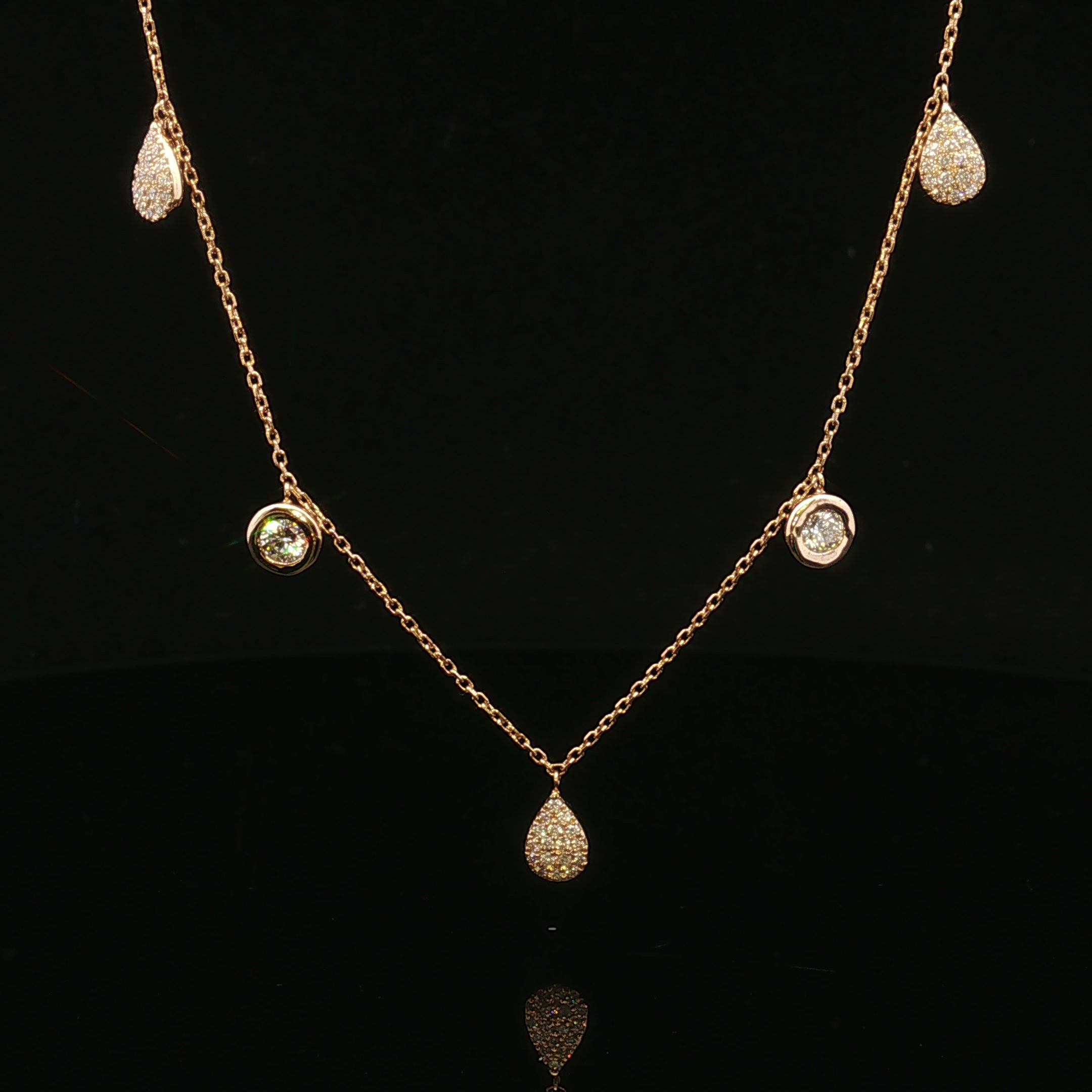 Violet 18KY Adjustable .70 CTW Bezel & Teardrop Diamond Necklace
