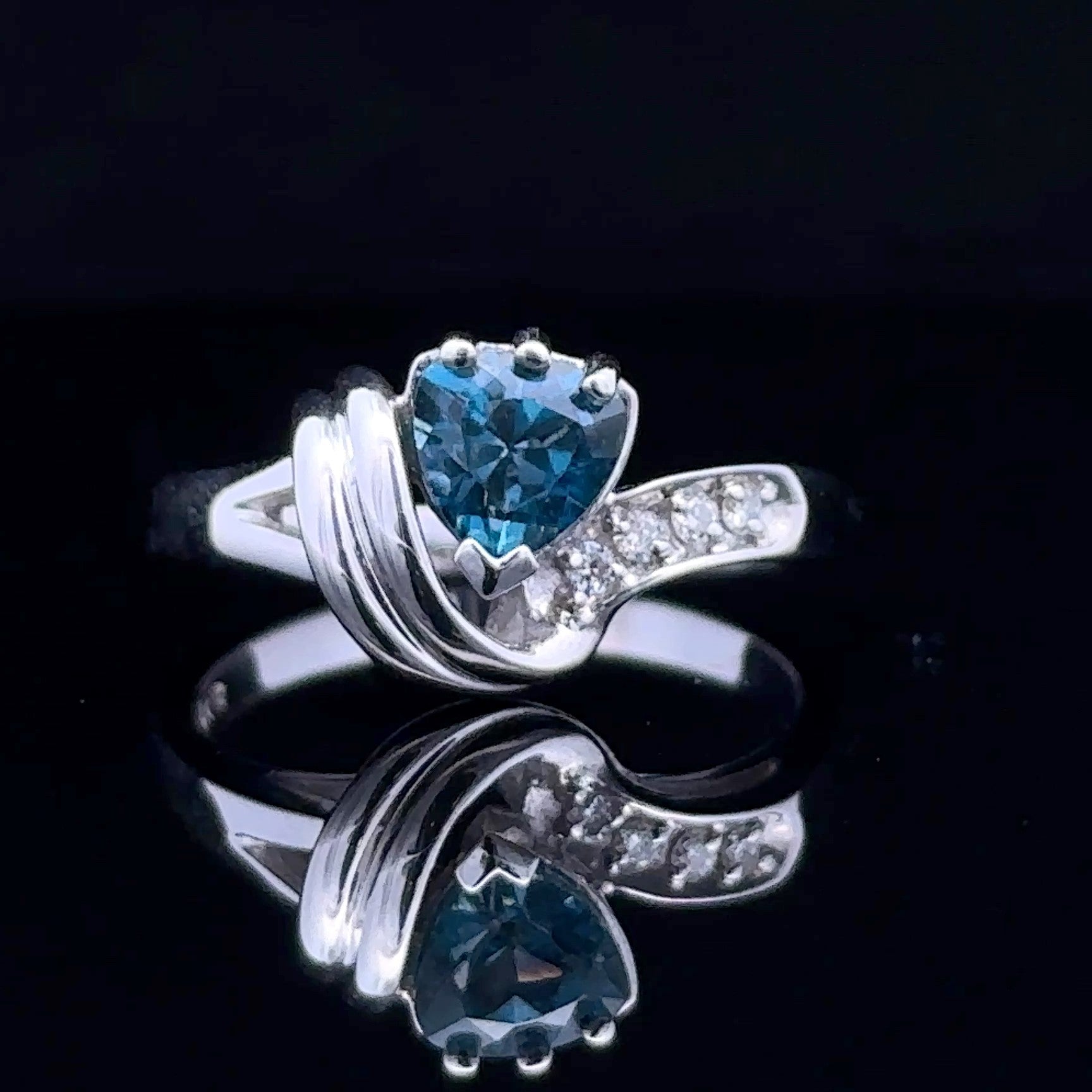 Aubree 14K White Gold London Blue Topaz Heart and Diamond Ring