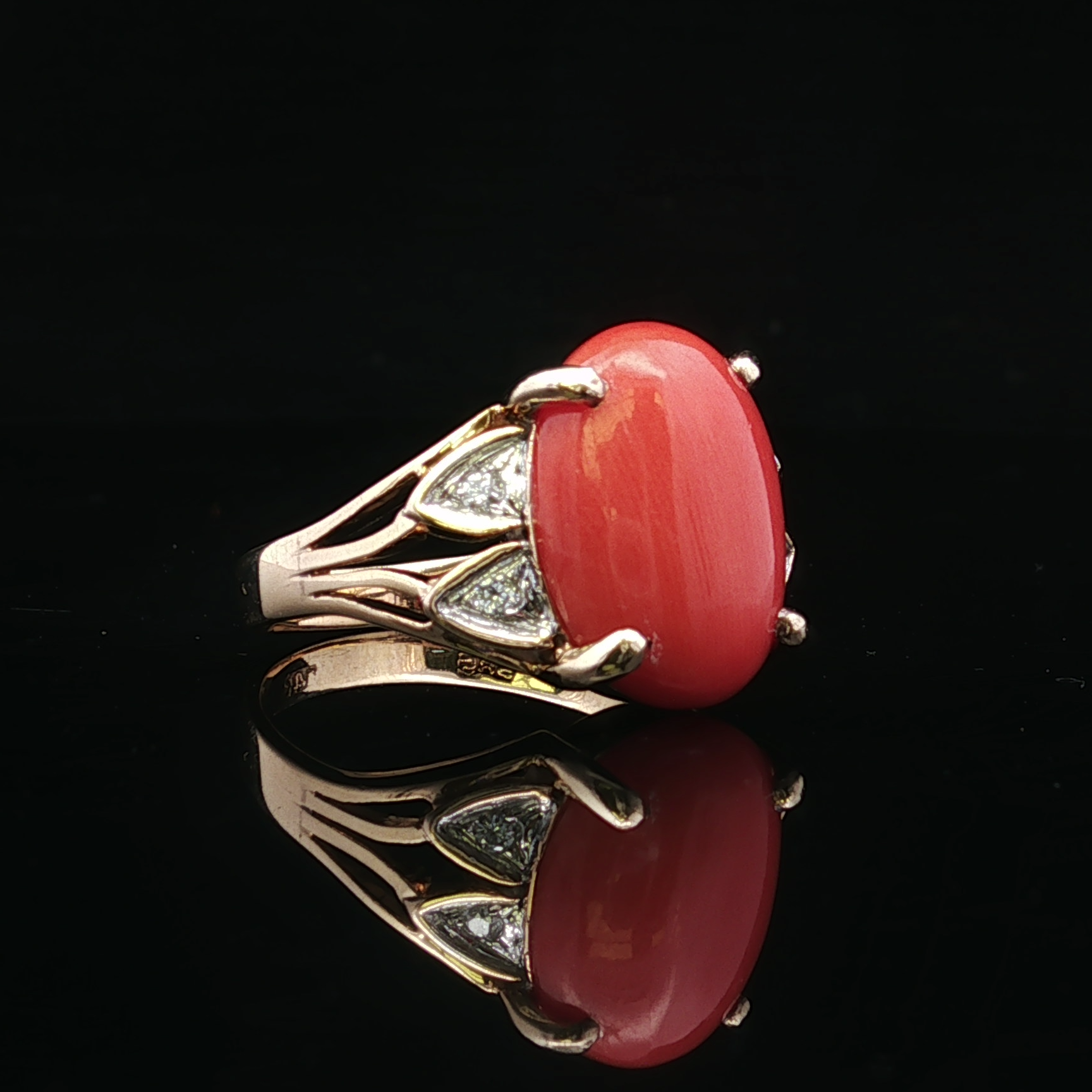 Augusta Coral & Diamond Ring – 14K Two-Tone