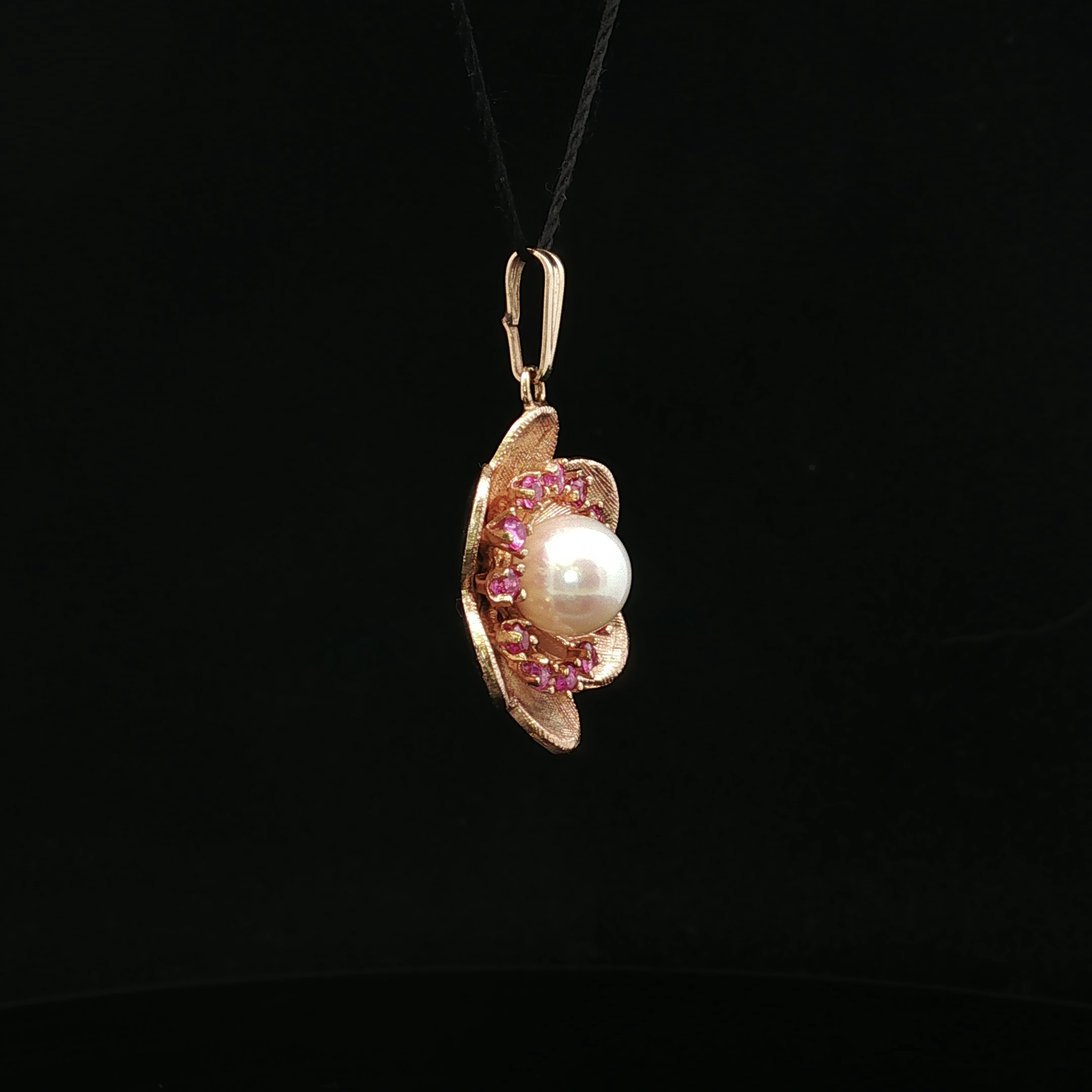 Imogene Ruby and Pearl Flower Pendant 14K Gold