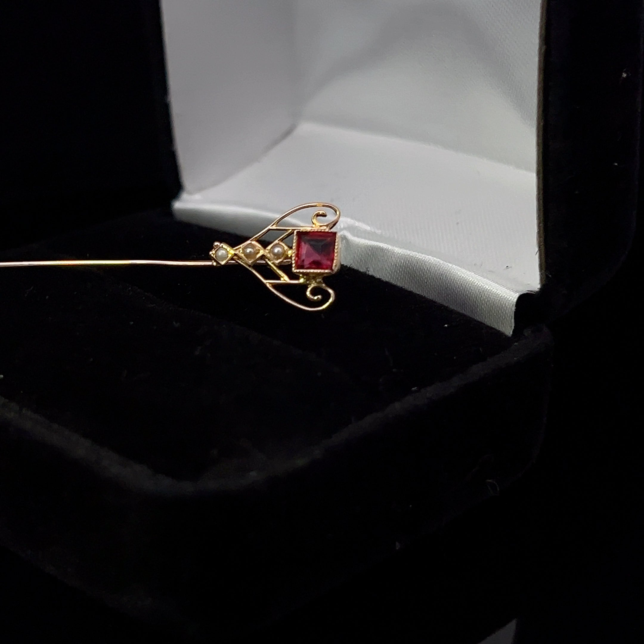 Evangeline 14K Yellow Gold Square Ruby & Seed Pearl Stick Pin