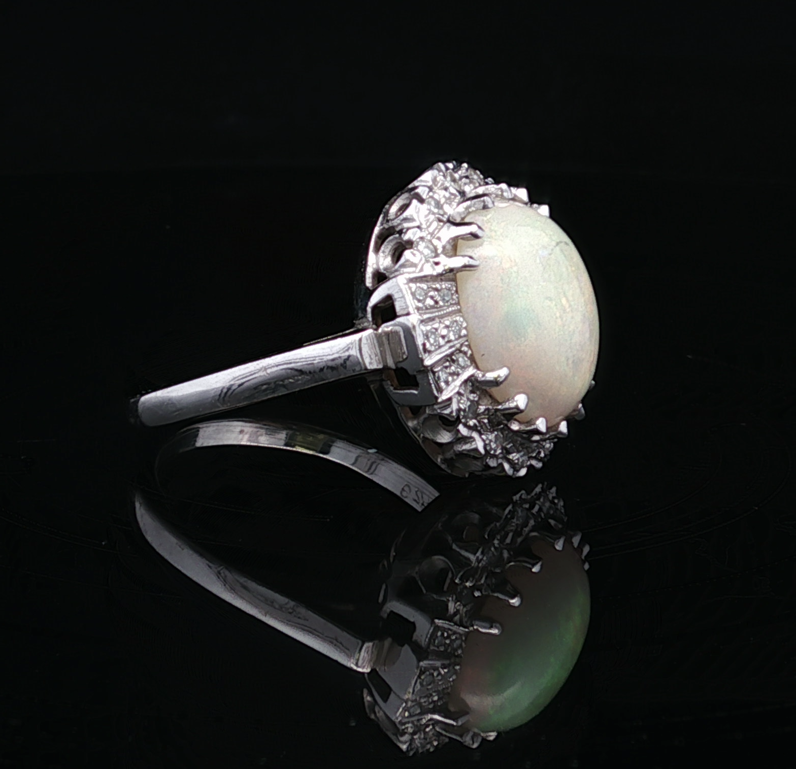 Terri 14K White Gold Oval Opal & Diamond Halo Ring