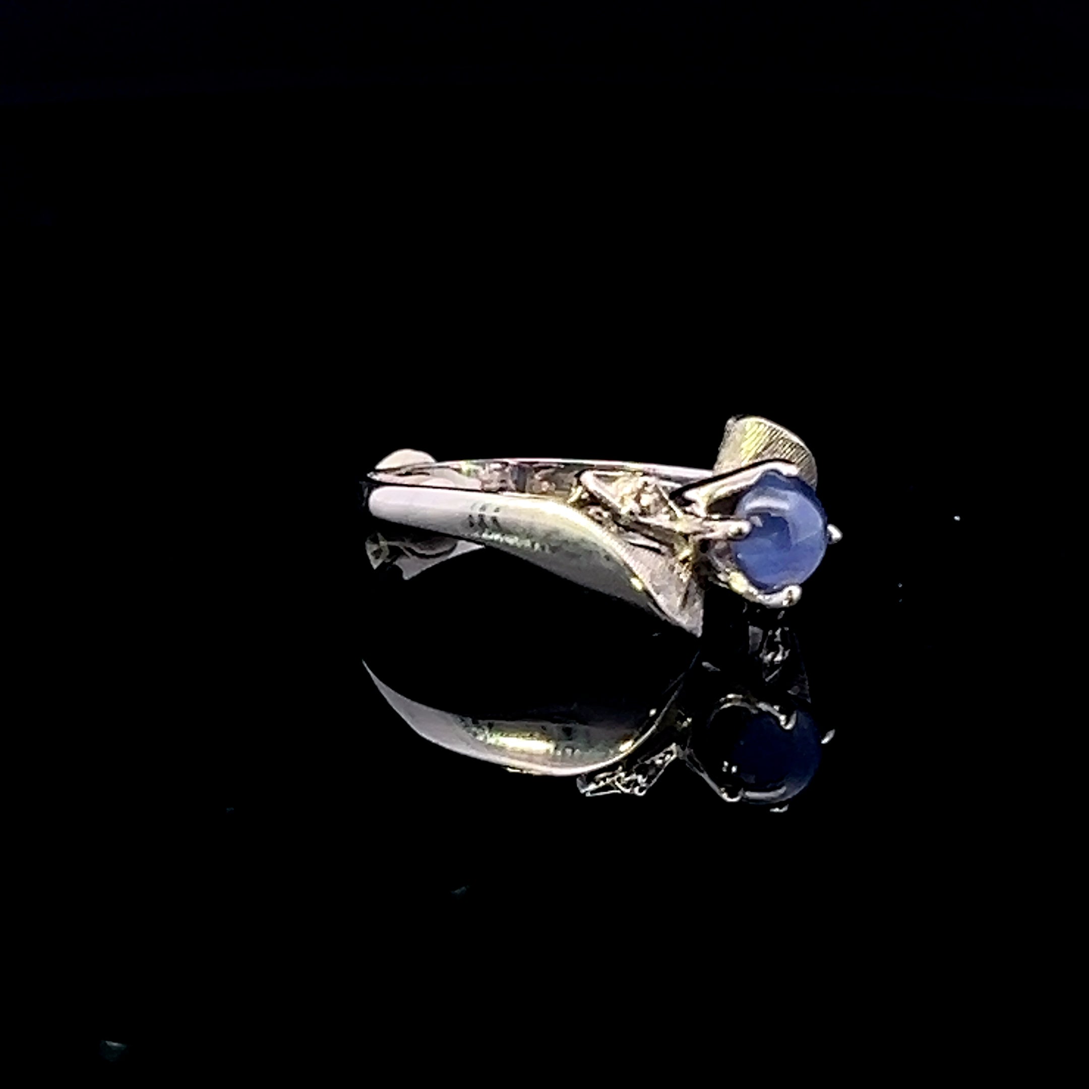 Jessica 10K White Gold Contemporary Fashion Ring with Blue Star Stone, Size 6