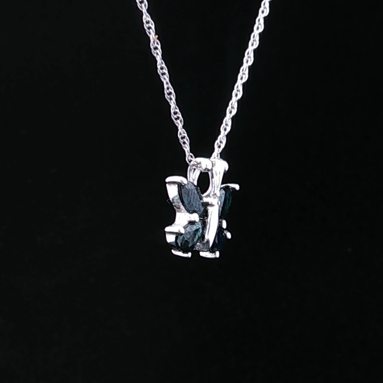 White 14K Gold Sapphire Butterfly Necklace