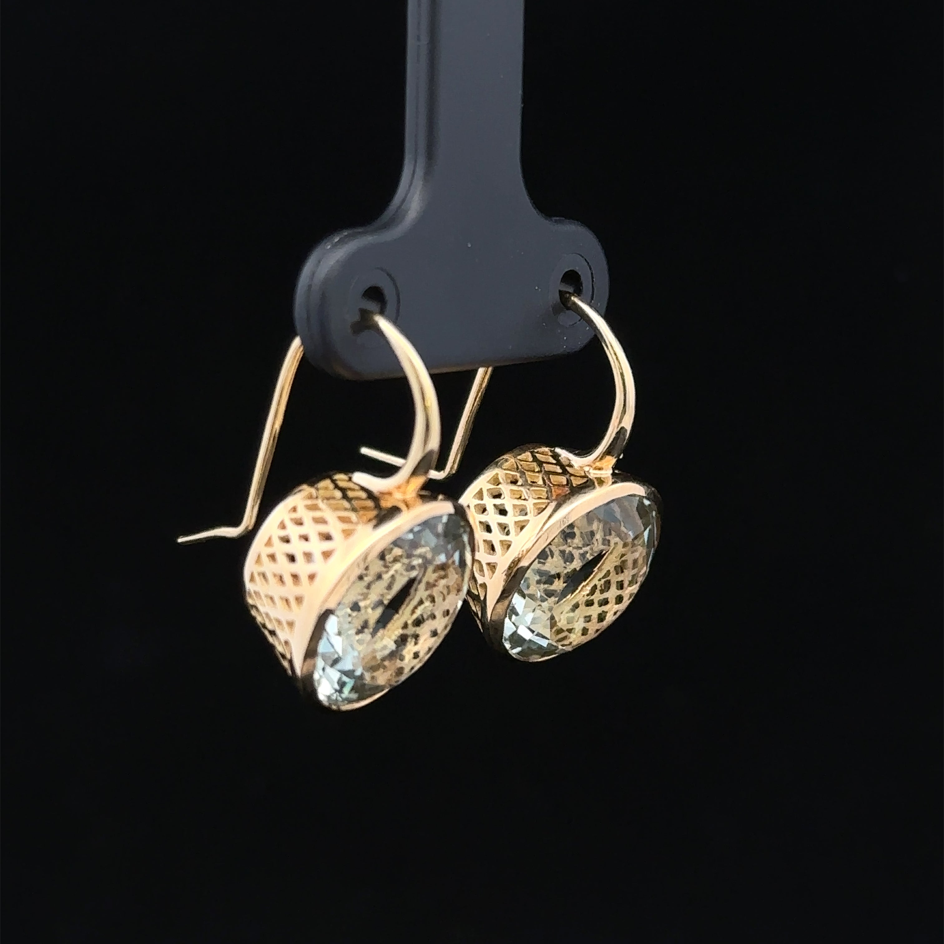 Nancy 18K Yellow Gold Drop Earrings with 12.00ct Green Amethysts