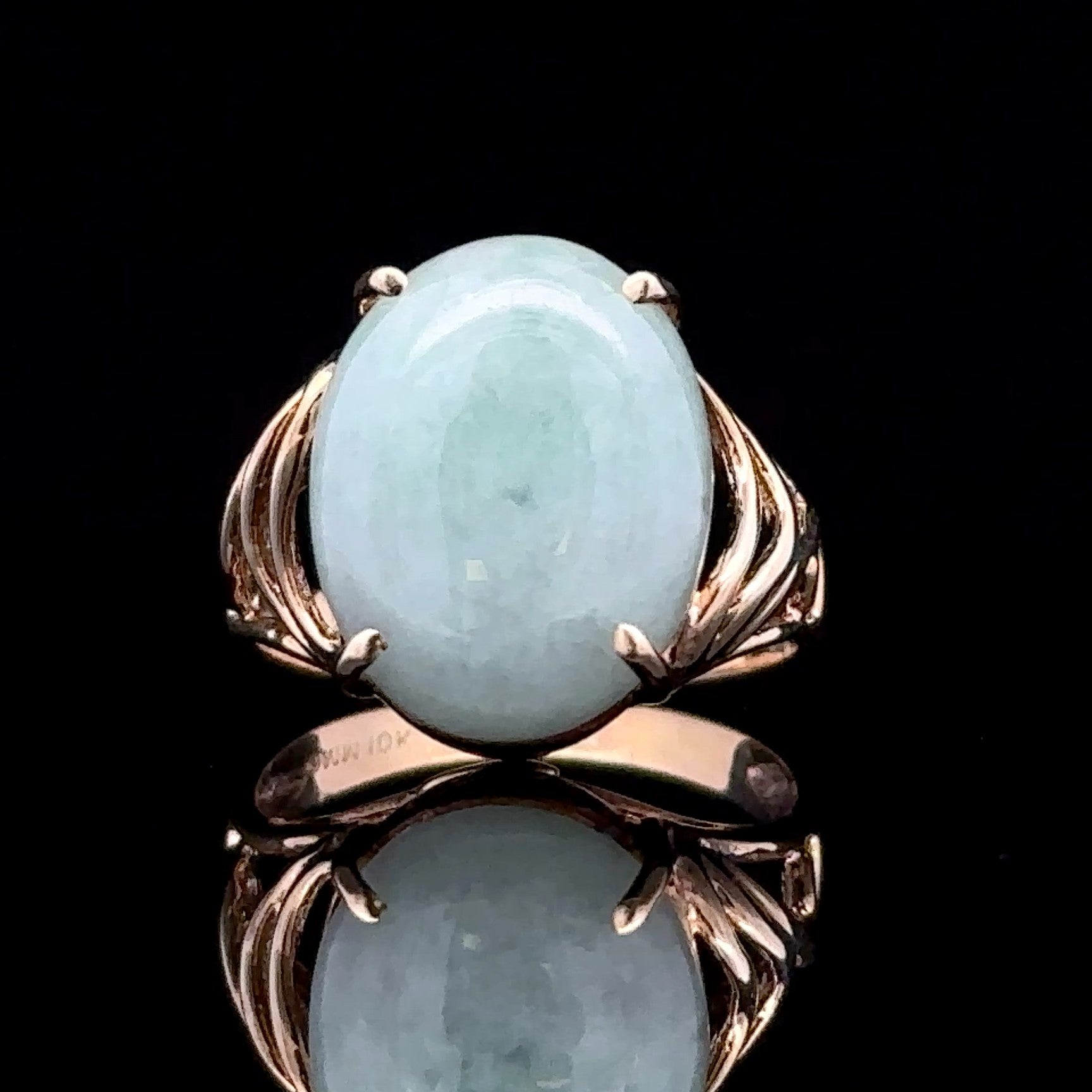 Charlee 10K Yellow Gold Artisan Ring with Oval Green Jade