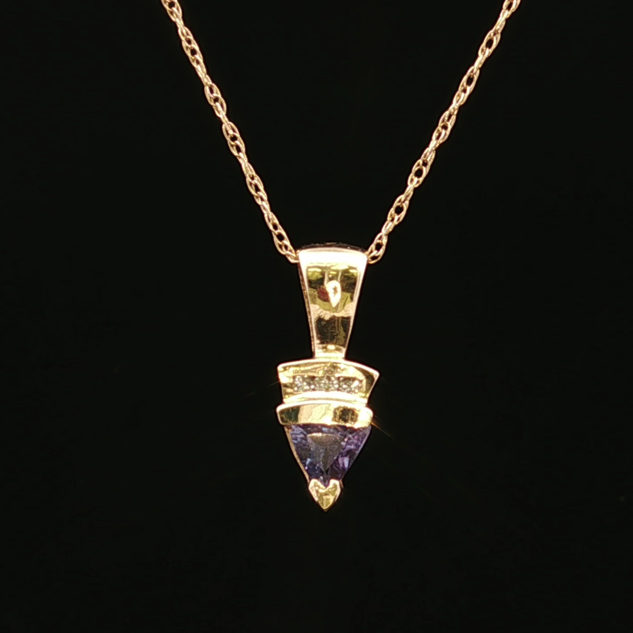 14K Yellow Gold Freeform Tanzanite and Diamond Pendant