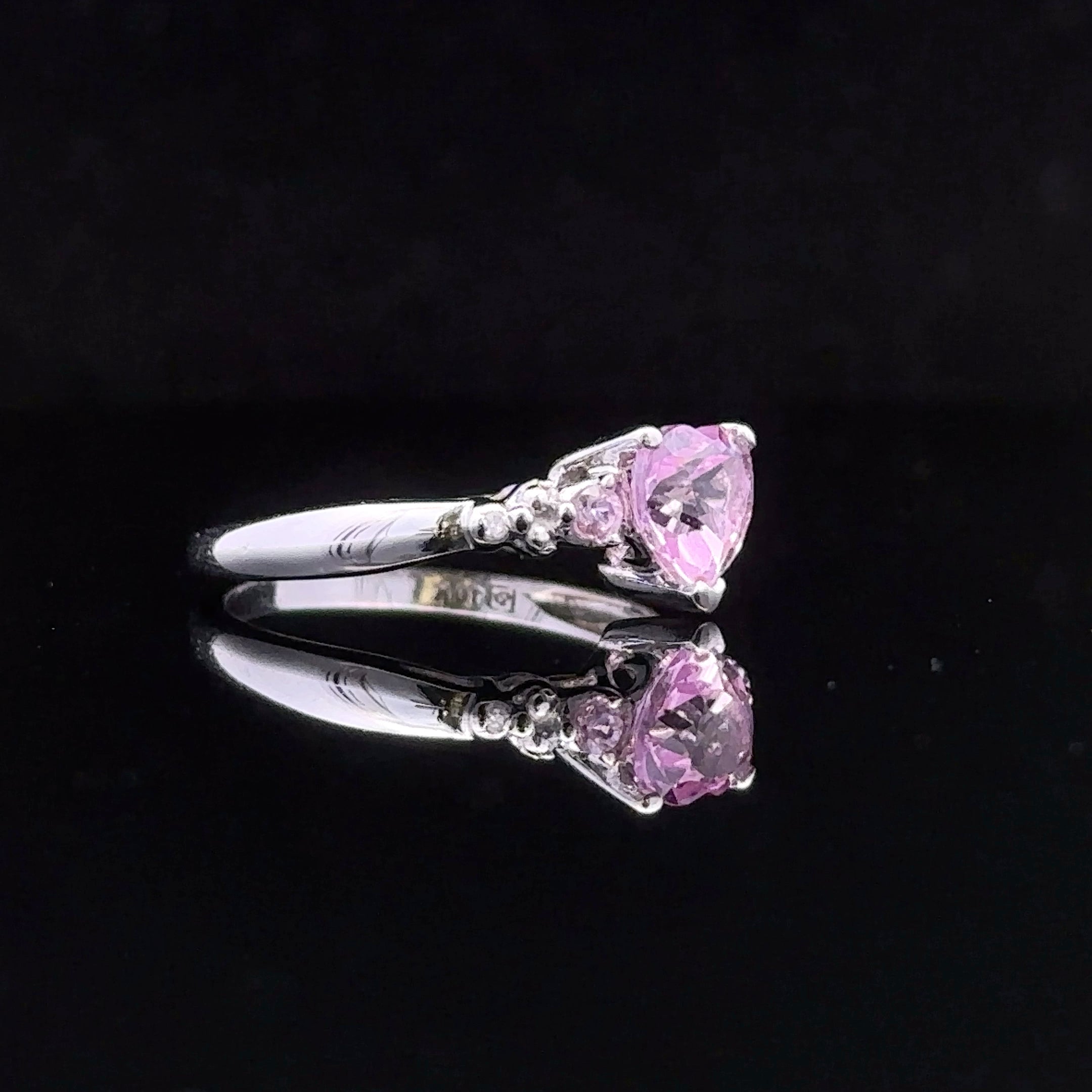 Charlie 10K White Gold Pink Ice Heart Ring with Accent CZs