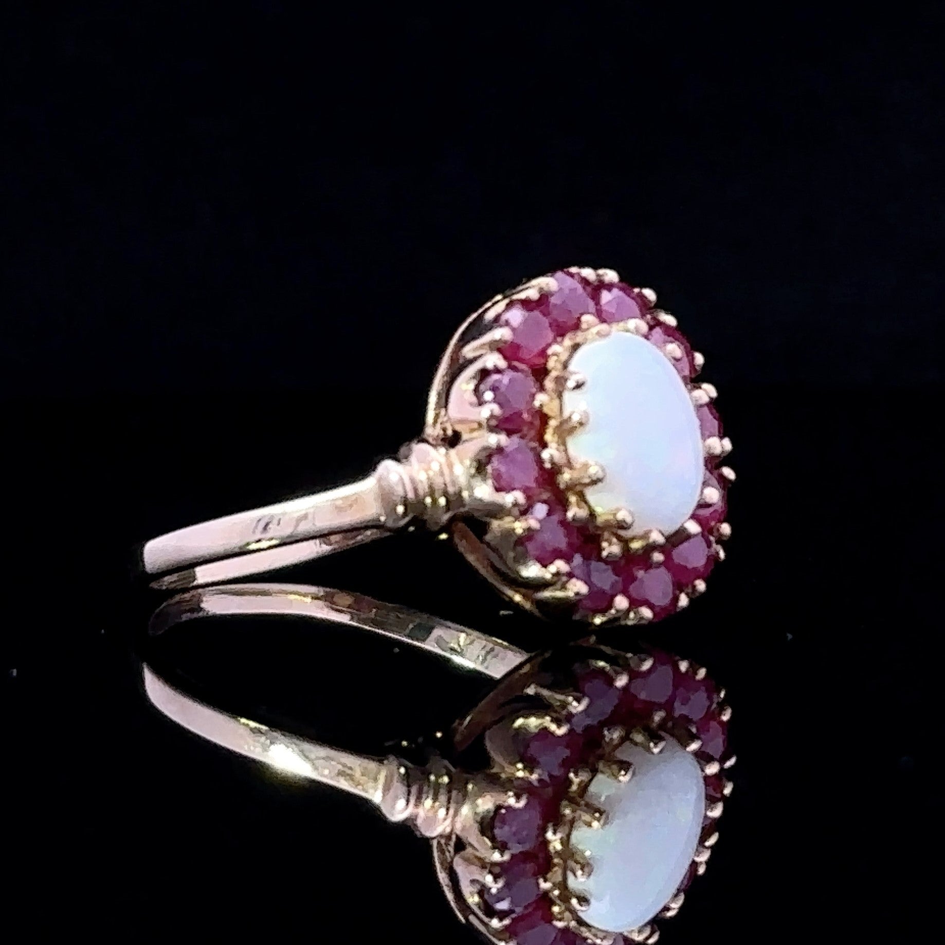 Alexa 10K Yellow Gold Opal and Ruby Fashion Ring