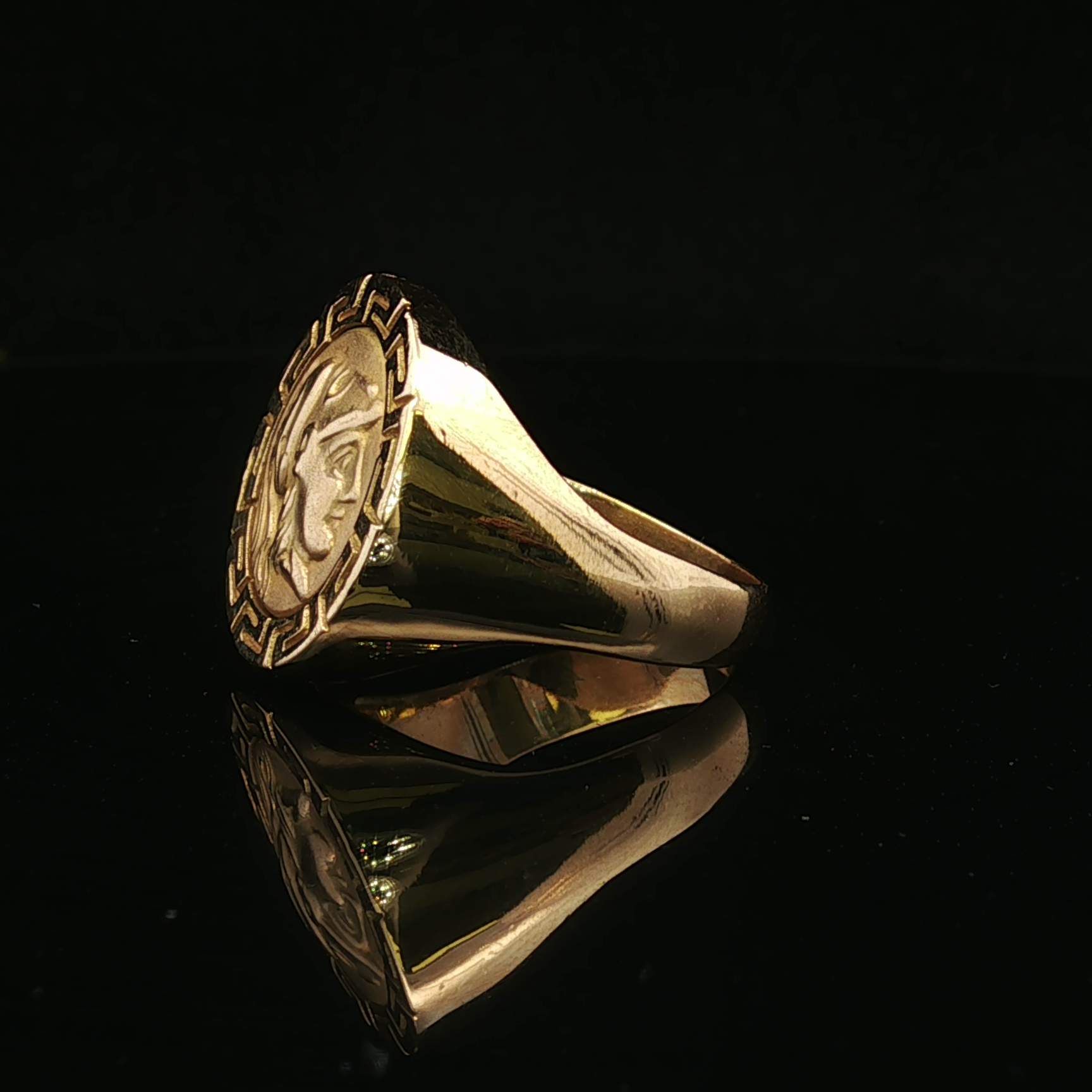 18K Yellow Gold Solid Greek Signet Ring – Size 7.25