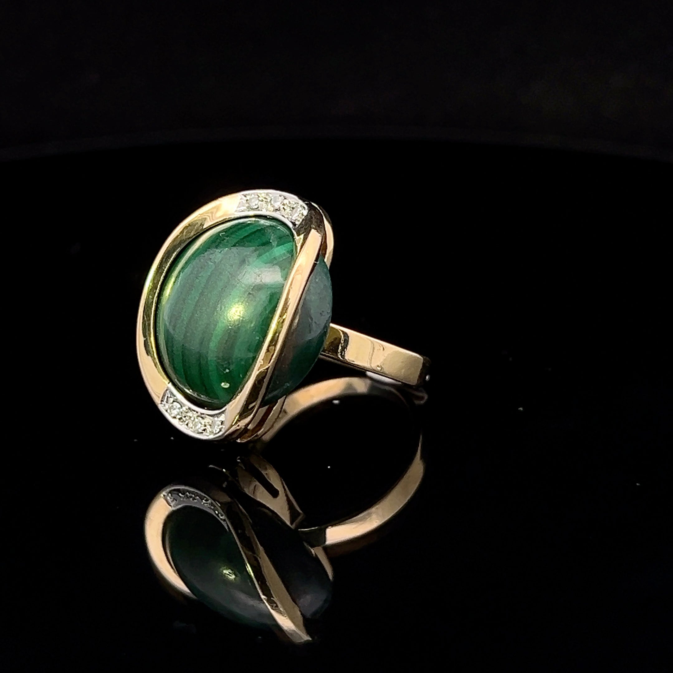 Paula-1 18K Yellow Gold Malachite & Diamond Ring