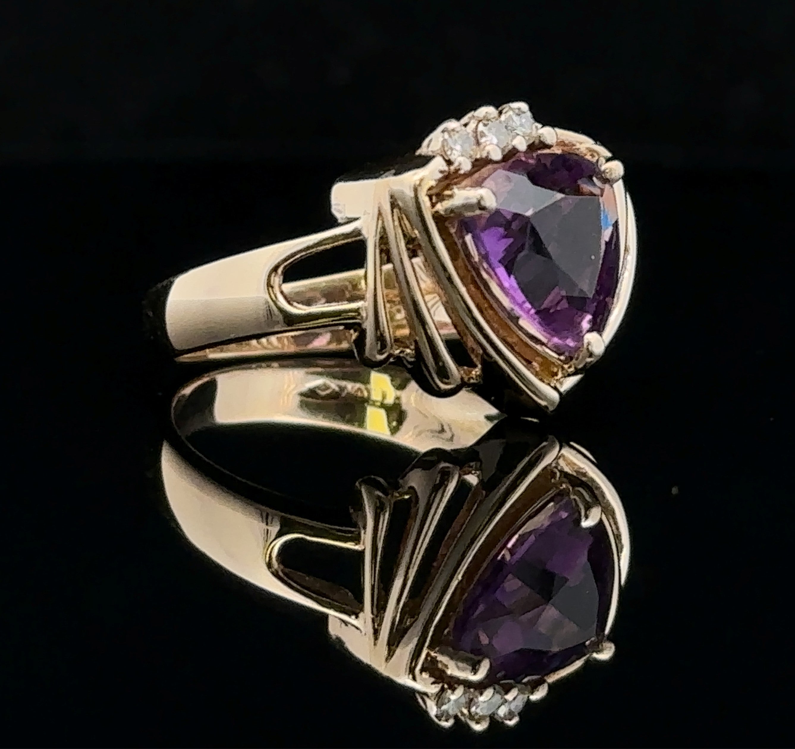 Demi 14K Yellow Gold Amethyst & Diamond Ring