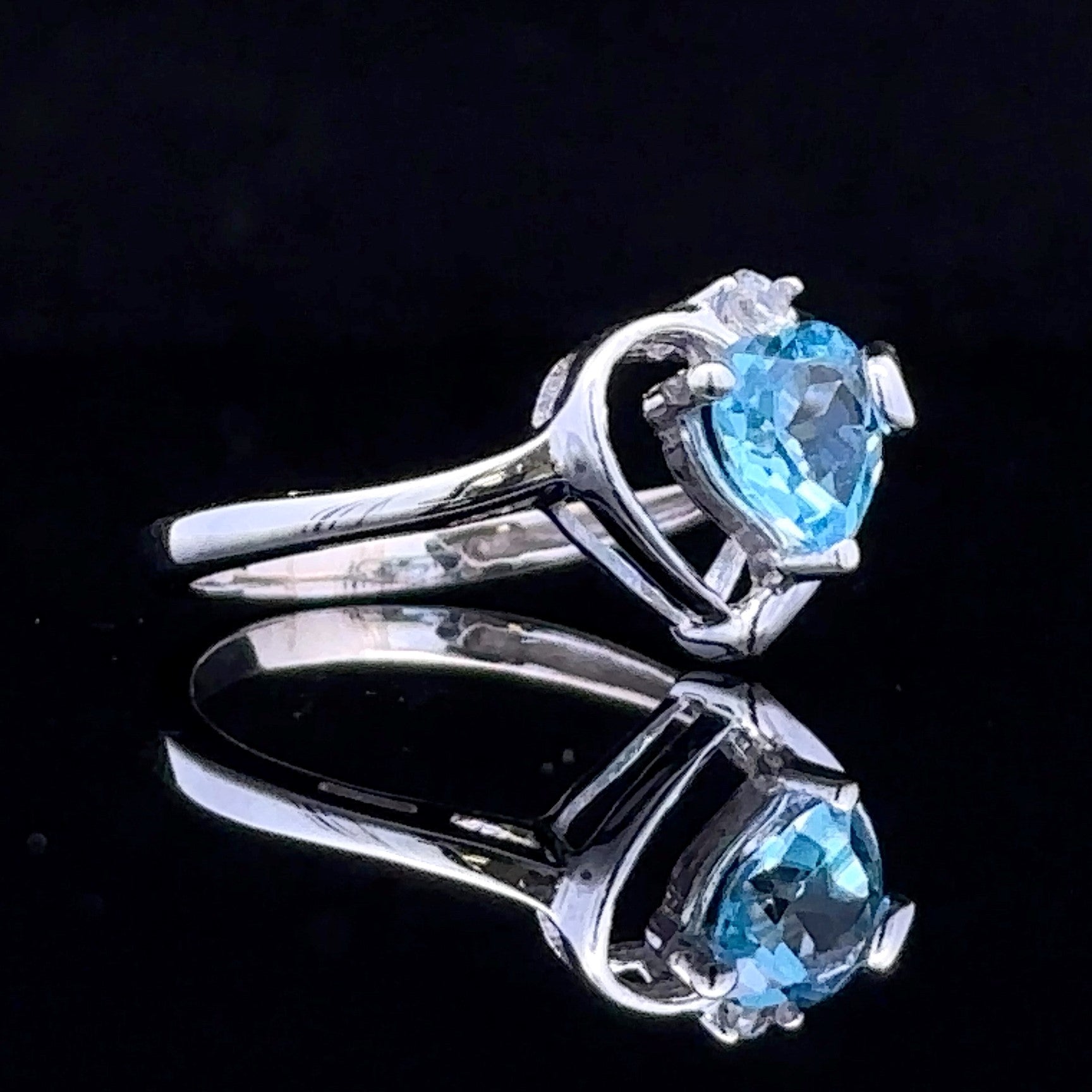 Maria 10K White Gold Heart Blue Topaz and CZ Ring
