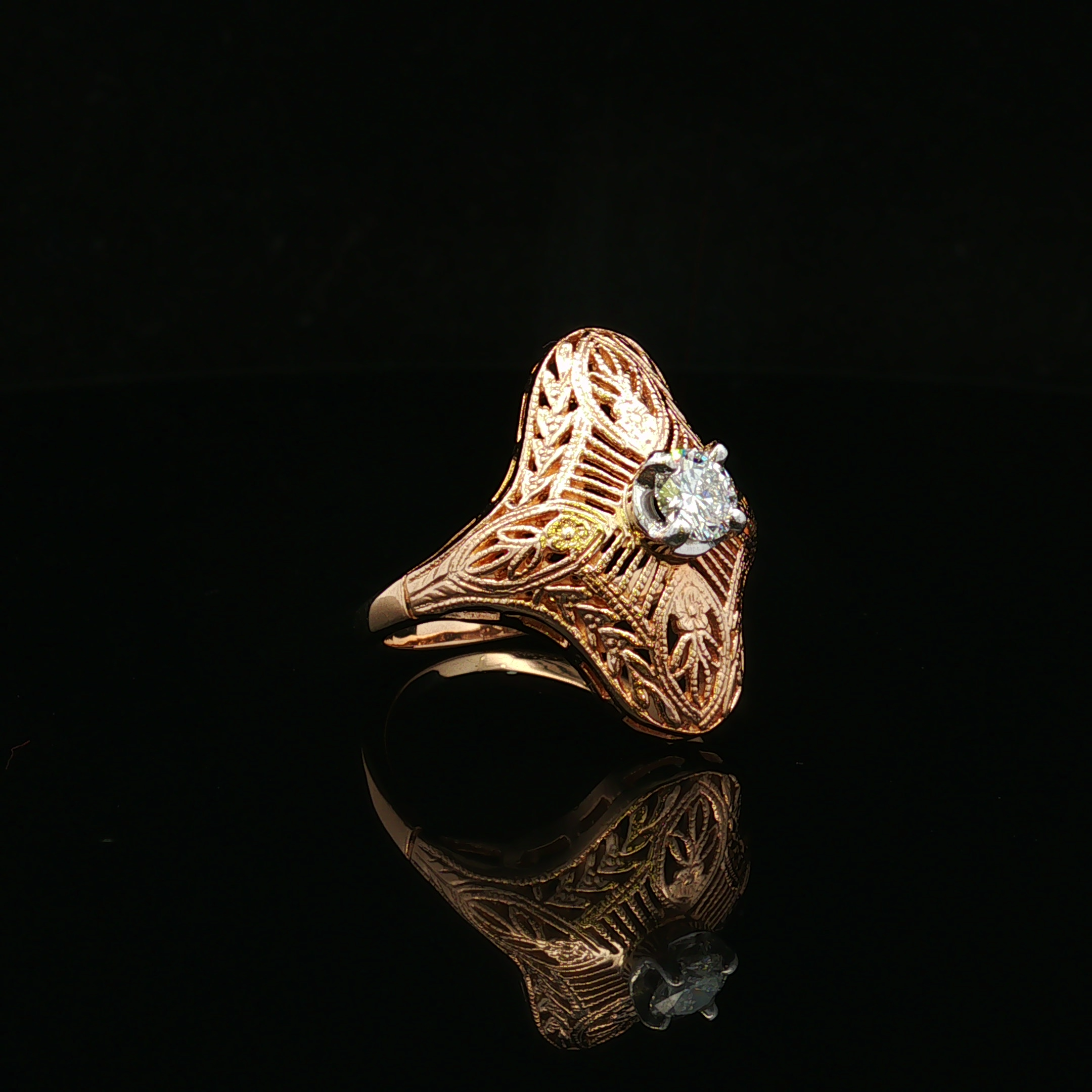 Celinea 14KY Filigree .47 CT Round Diamond Ring