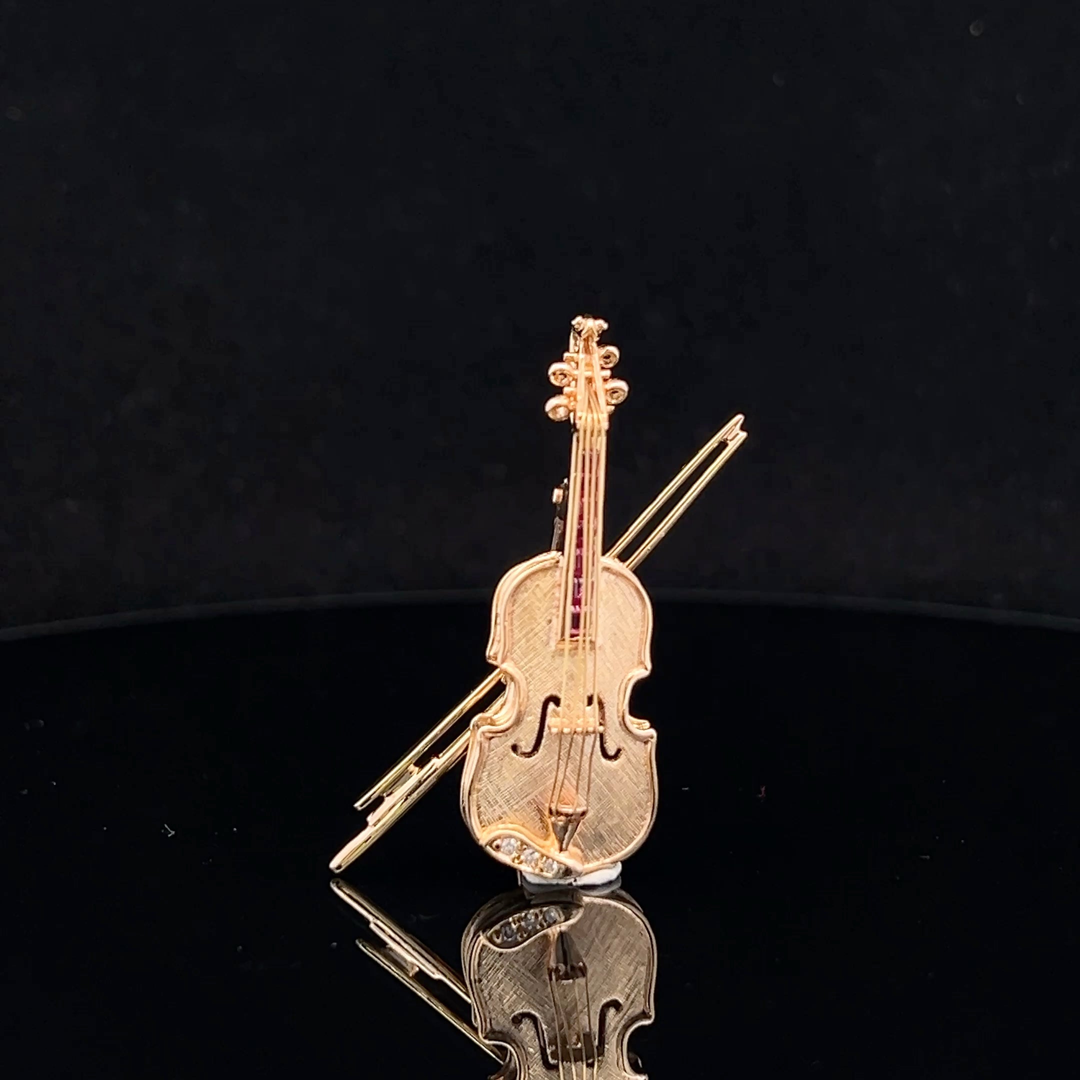 Violette 14K Yellow Gold Violin Pin/Pendant with Diamonds & Rubies
