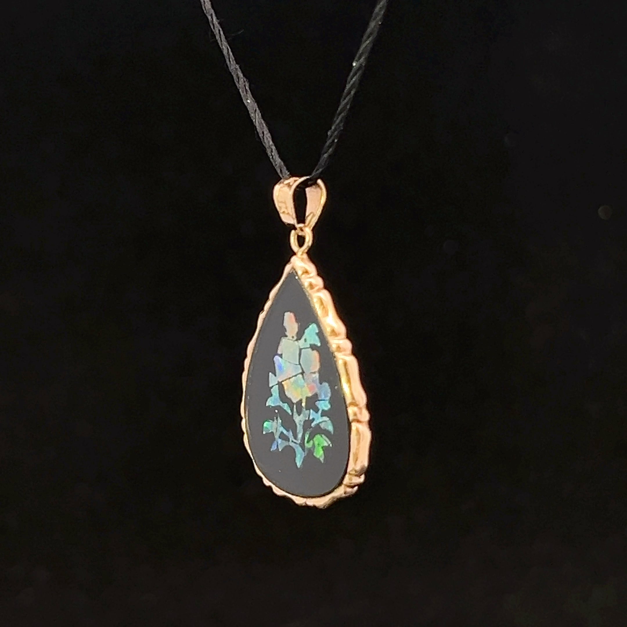 Jordyn 14K Yellow Gold Onyx & Opal Inlay Pendant