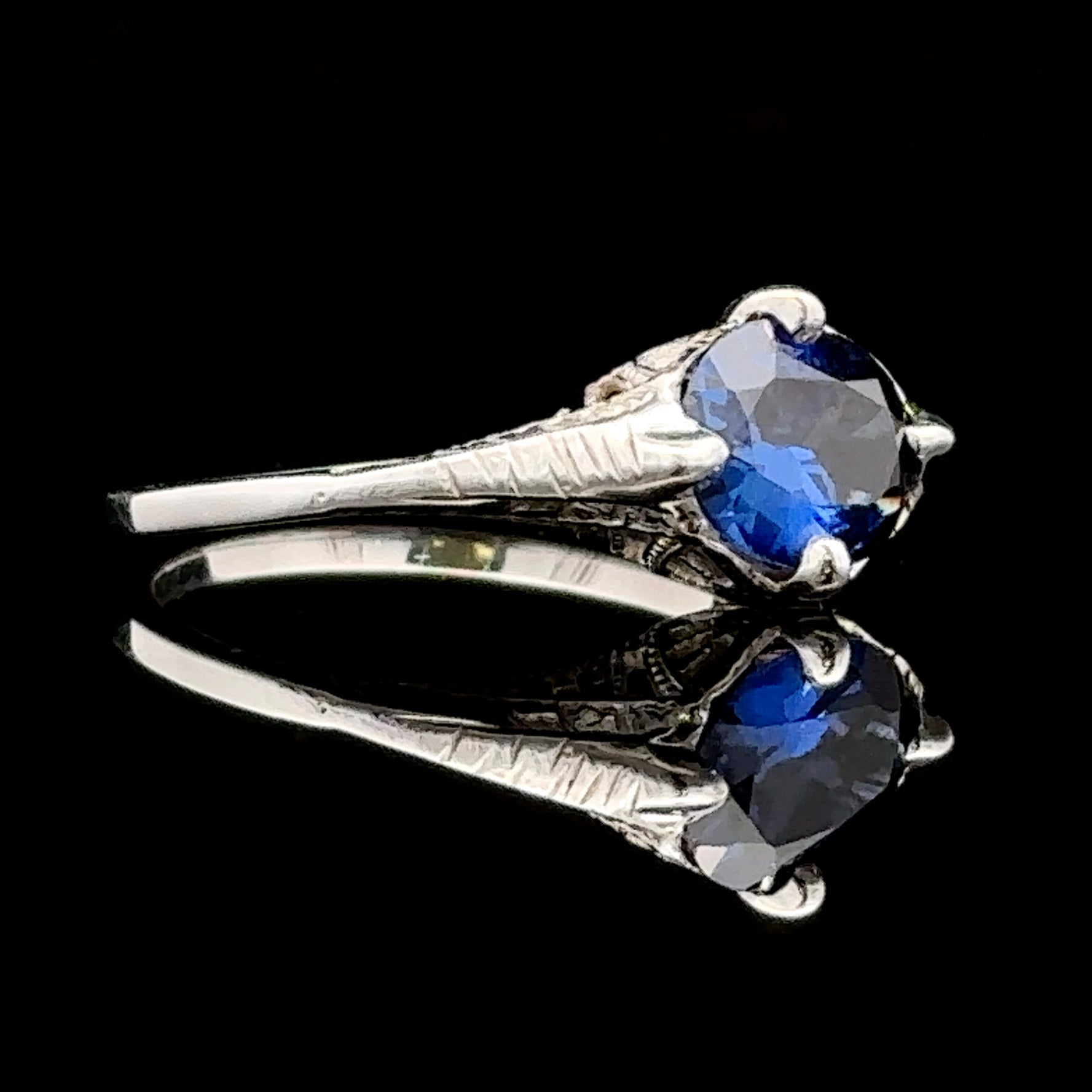 Elizabeth 10K White Gold Filigree Fashion Ring with Oval Lab-Created Blue Sapphire