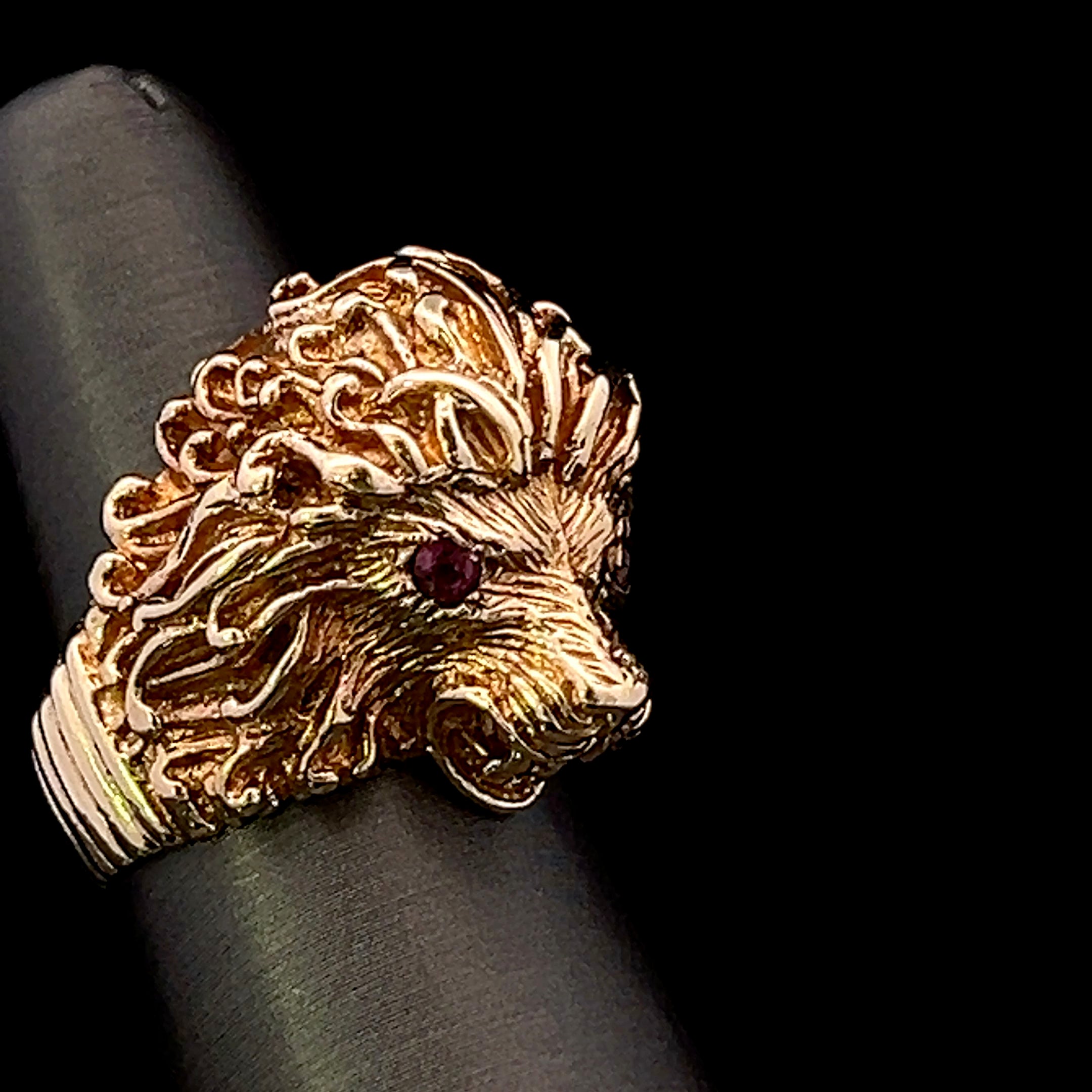 Karter 14K Yellow Gold Lion Head Ring with Ruby Eyes