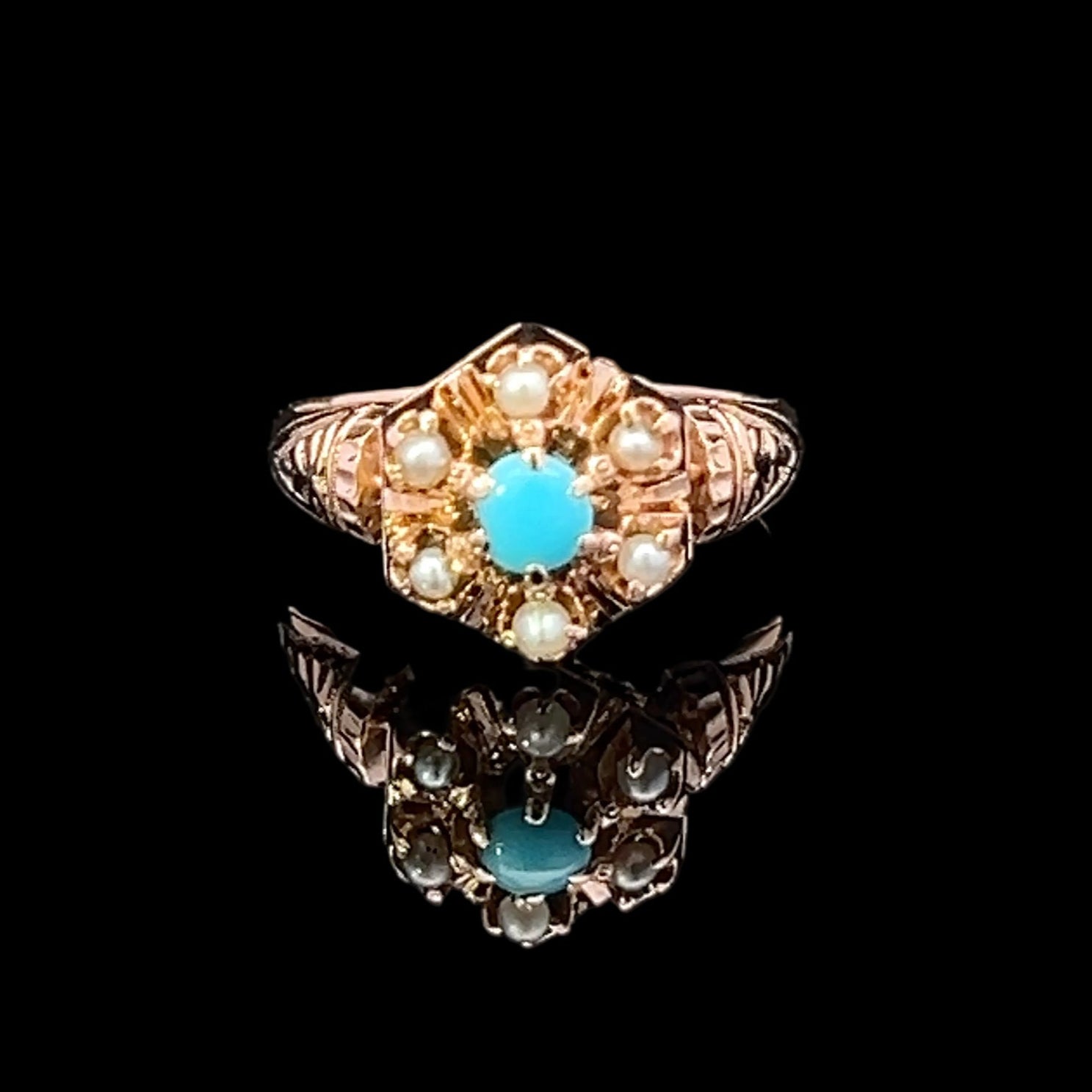Anya 18KY Turquoise & Seed Pearl Ring