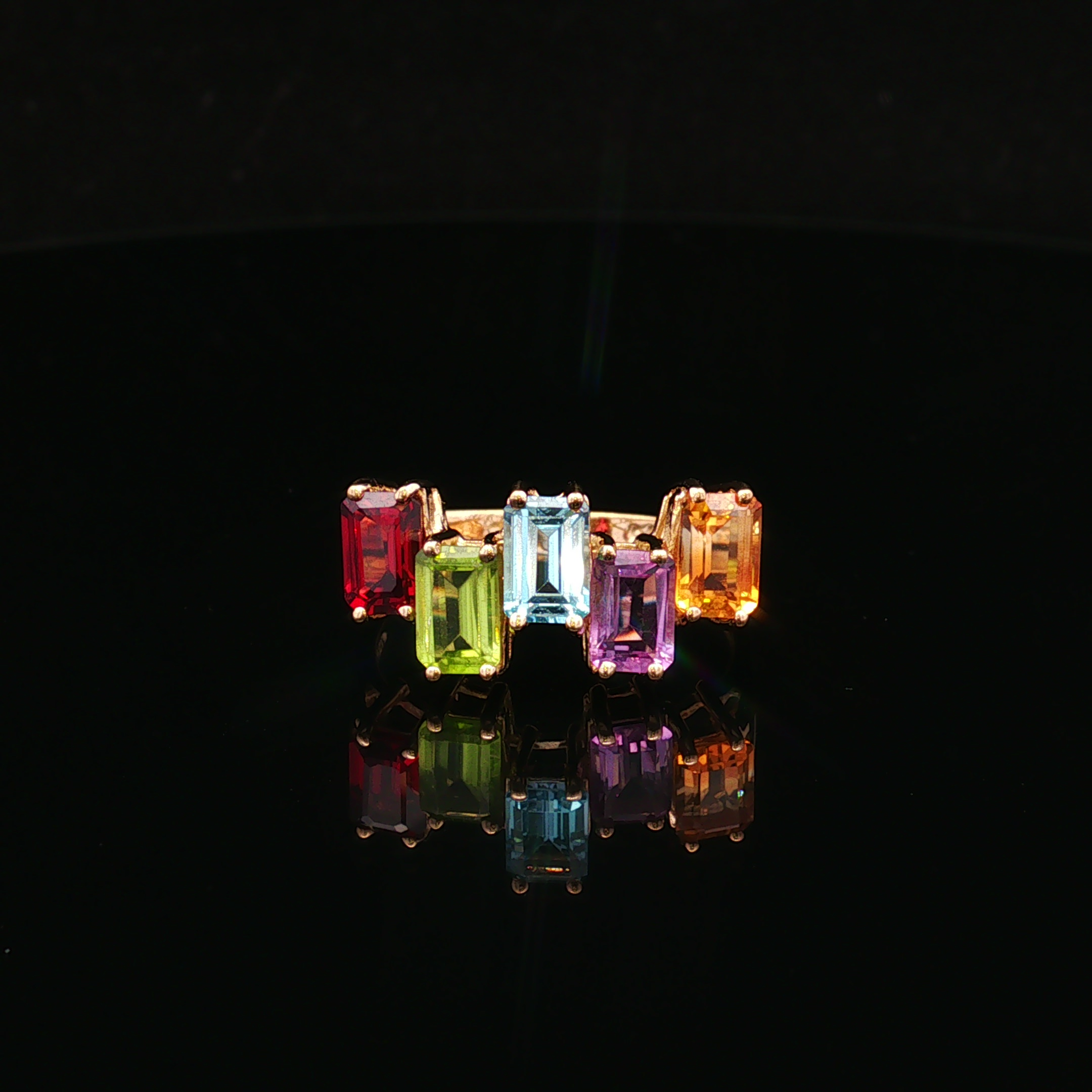Sloanea 10KY Emerald Cut Multi Gemstone Ring