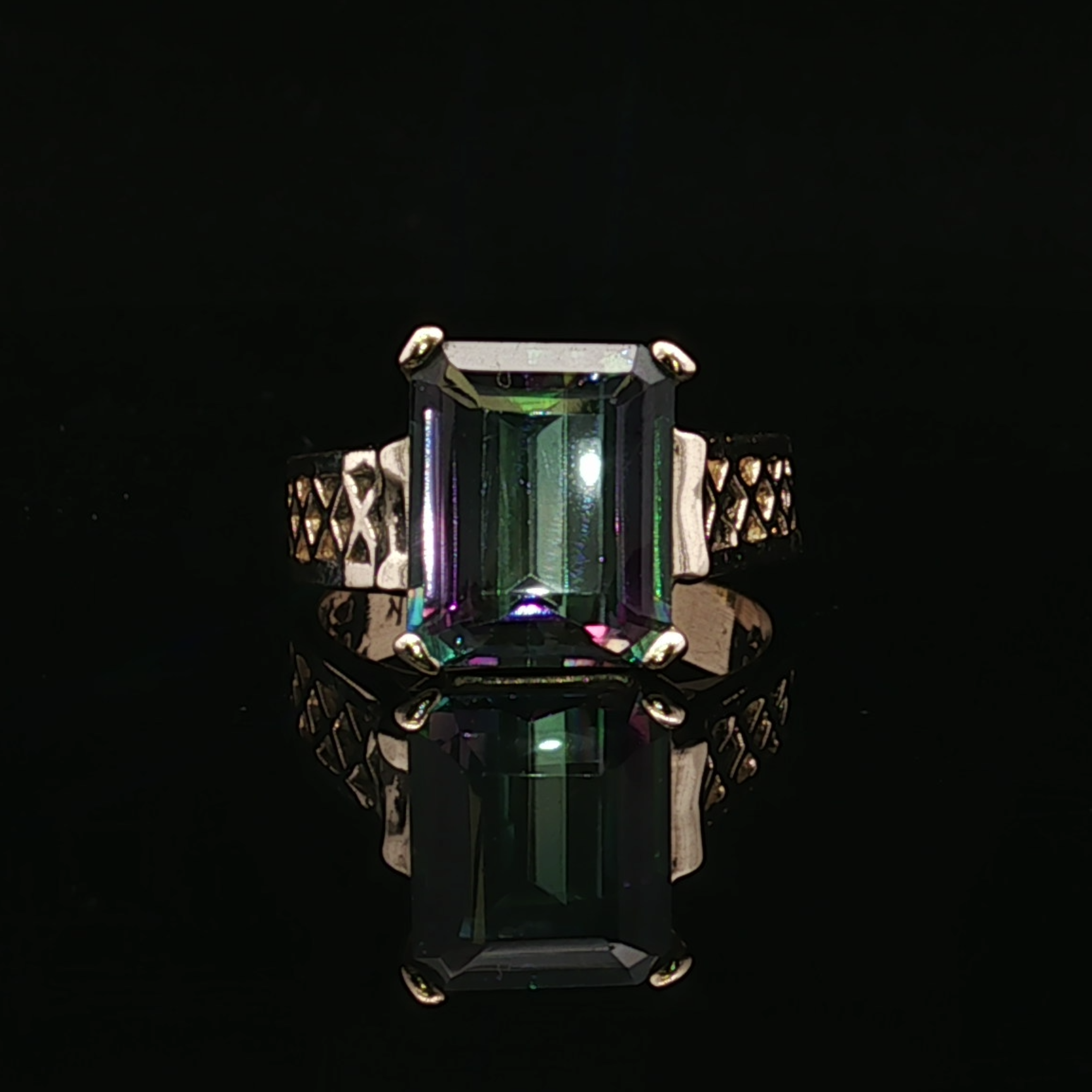 Peony 14K Yellow Gold Emerald Cut Mystic Topaz Ring