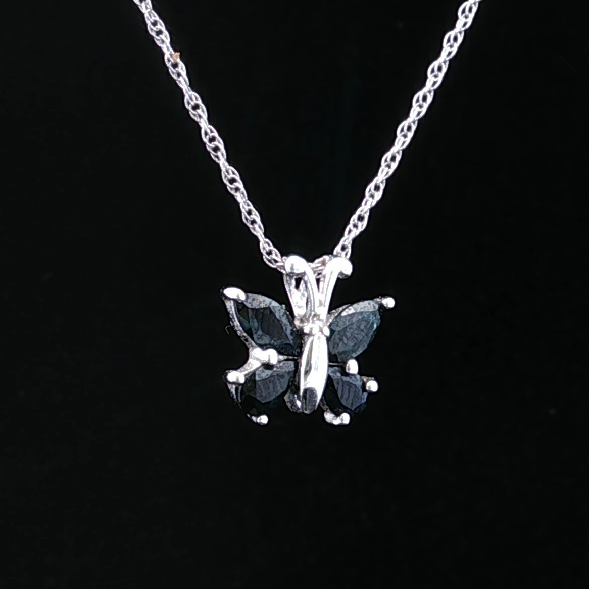 White 14K Gold Sapphire Butterfly Necklace