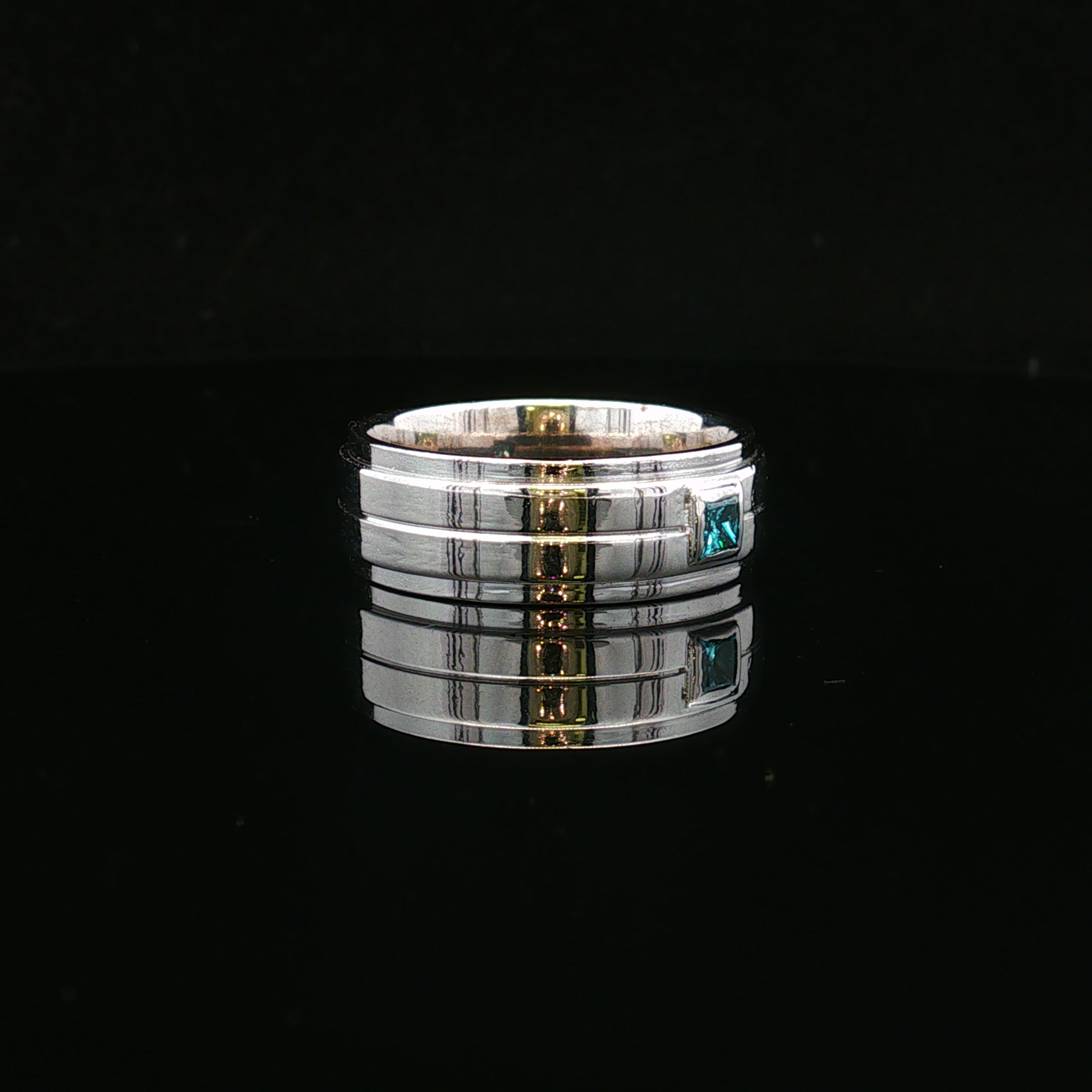 Finley 14KW .16 CT Princess Cut London Blue Diamond Men's Band