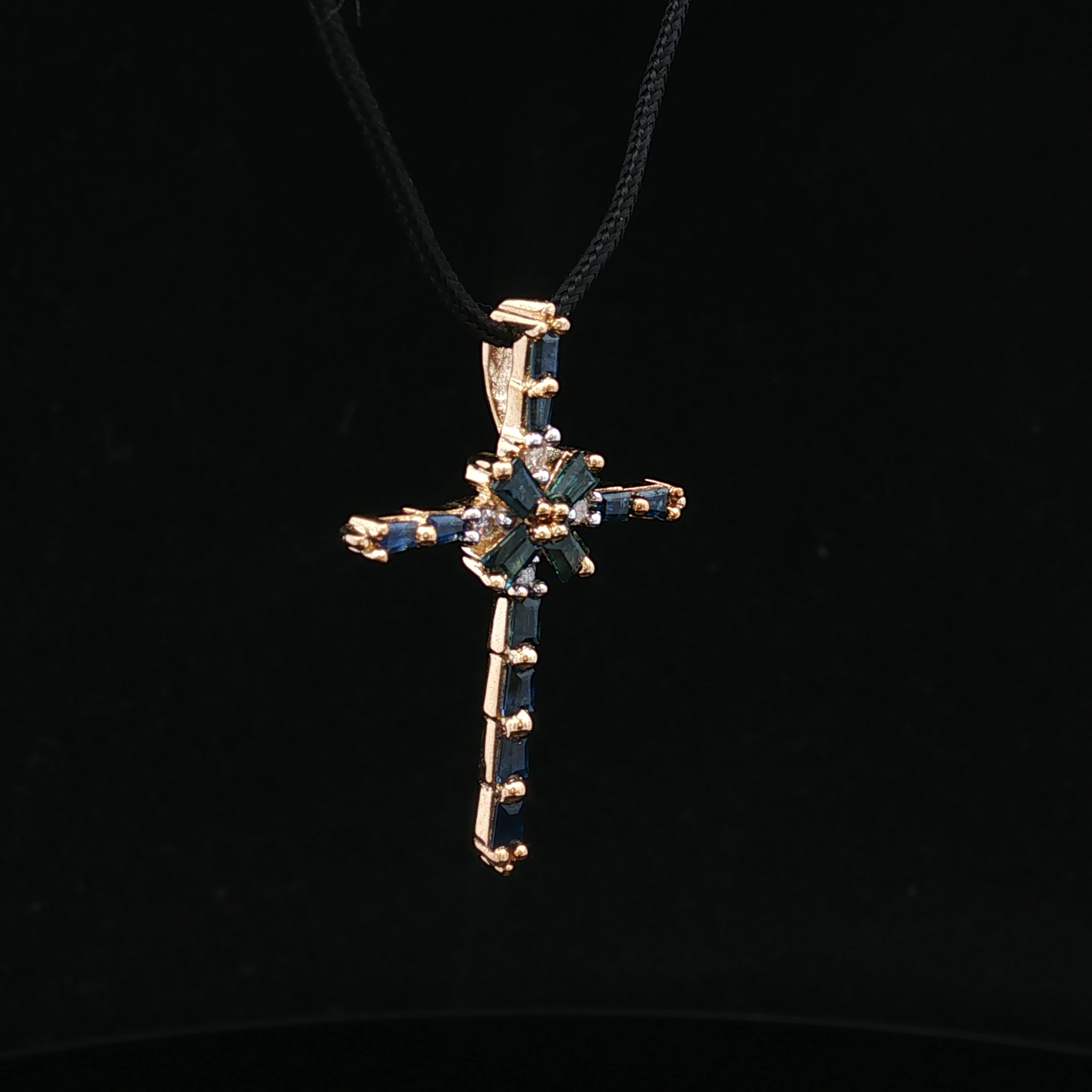 Delphine 14K Sapphire & Diamond Cross Pendant