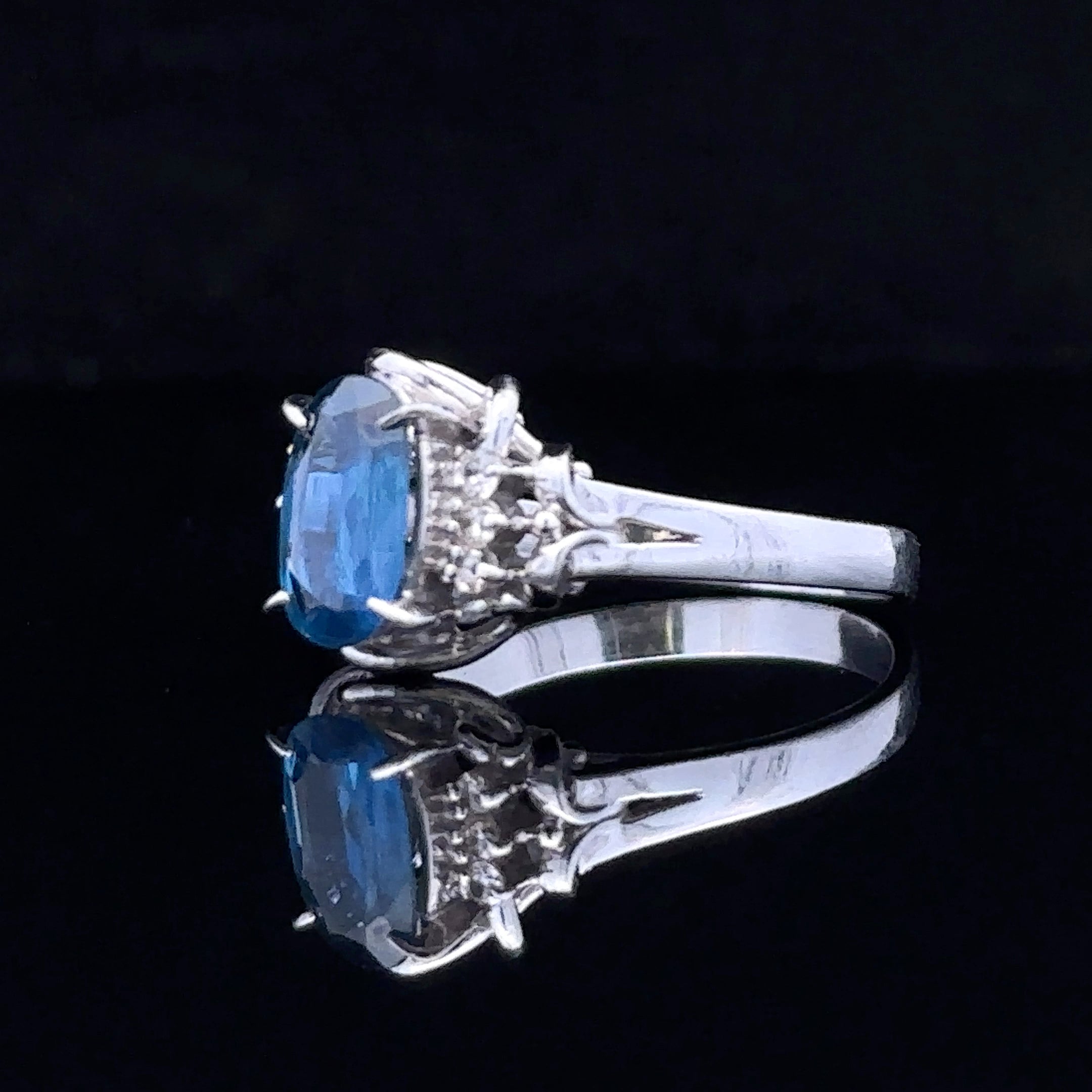 Monroe Platinum Oval Sapphire and Diamond Ring, Size 6.5