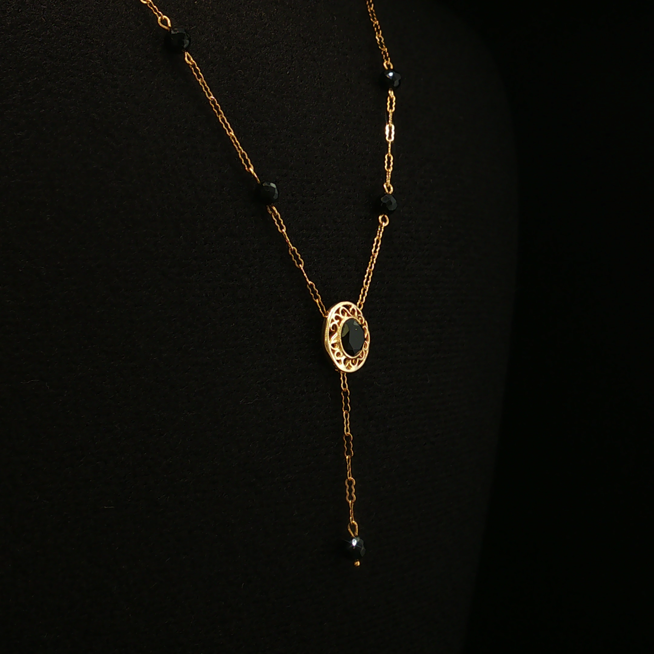 Virgie 14K Yellow Gold Onyx Lavalier Necklace