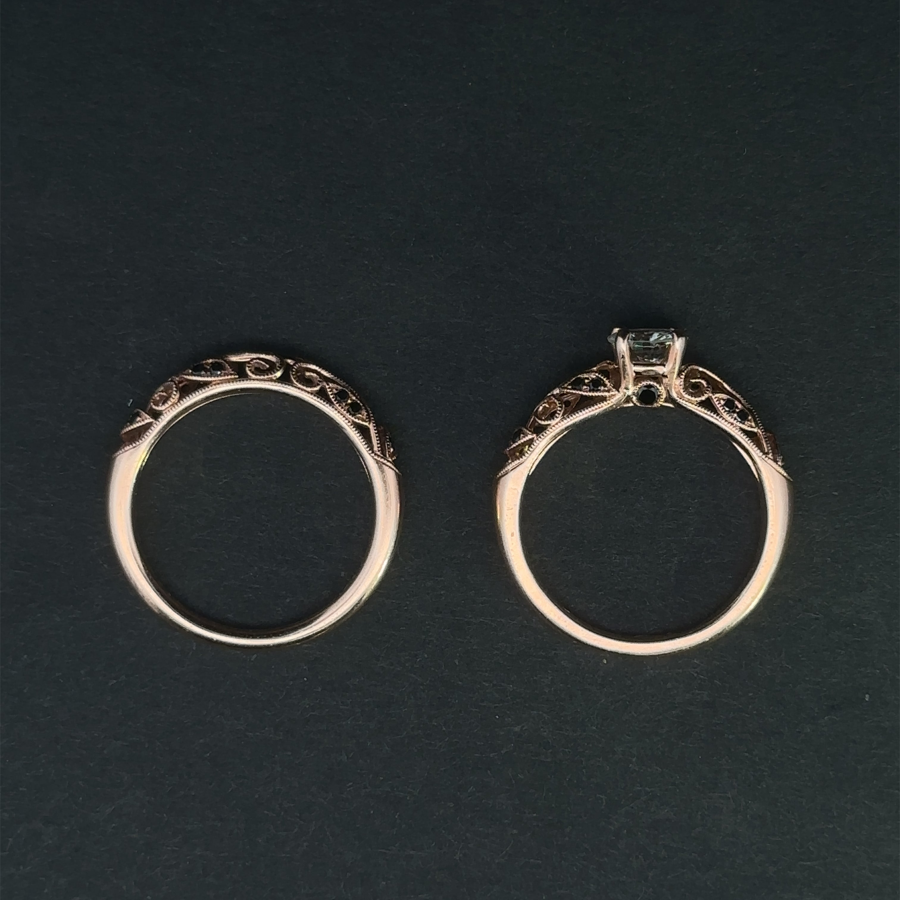 Josie 14K Rose Gold Vintage Wedding Set with 0.63ct F VS2 Diamond