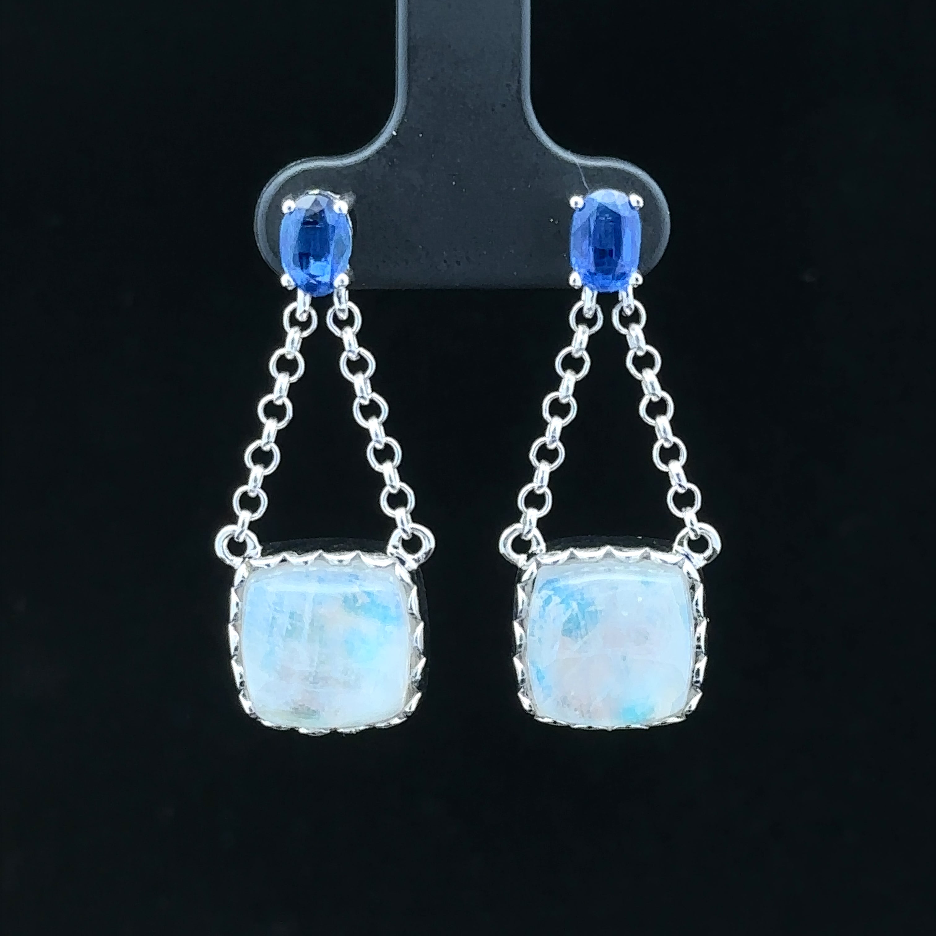 Clarissa White Silver Dangle Earrings with Moonstone and Kyonite