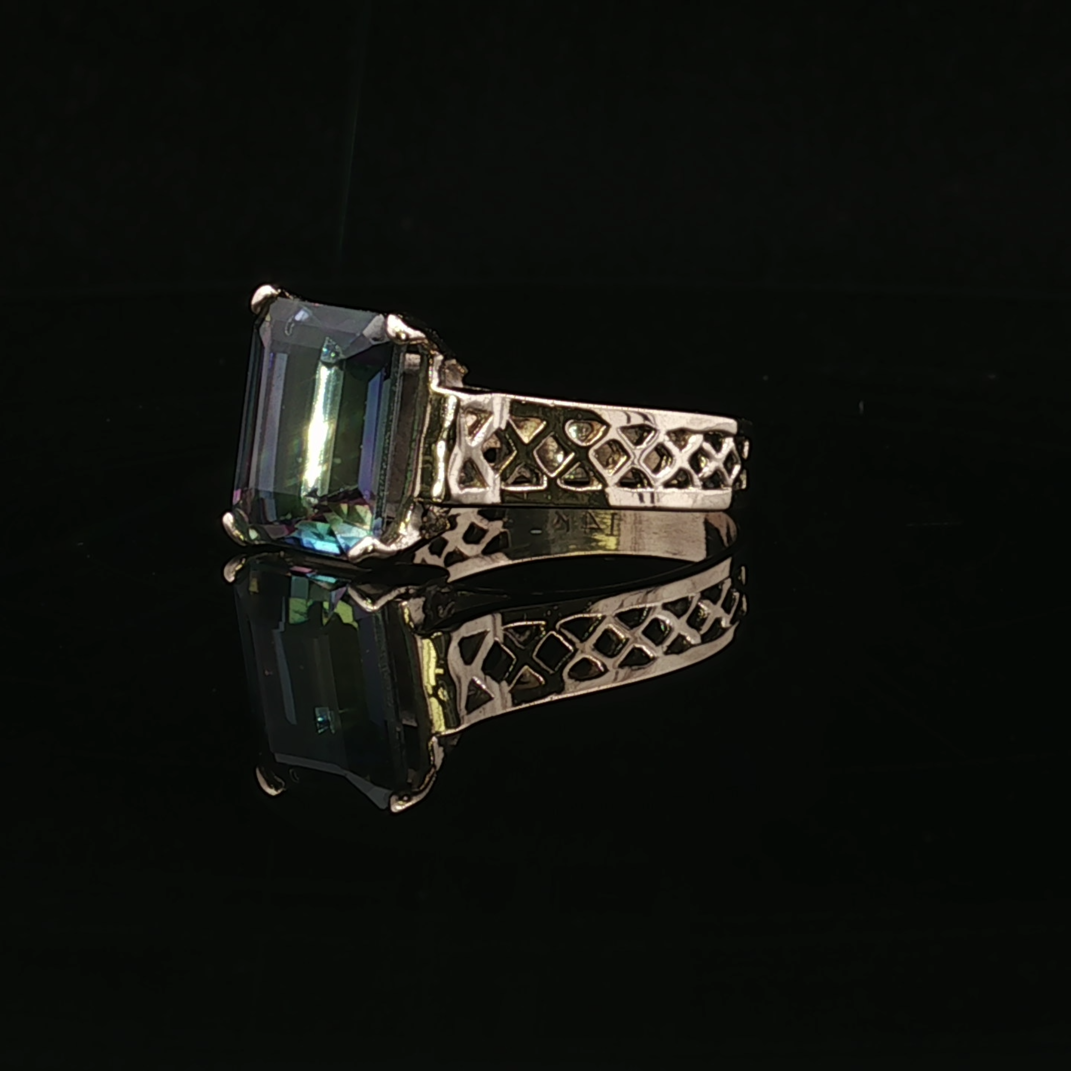 Peony 14K Yellow Gold Emerald Cut Mystic Topaz Ring