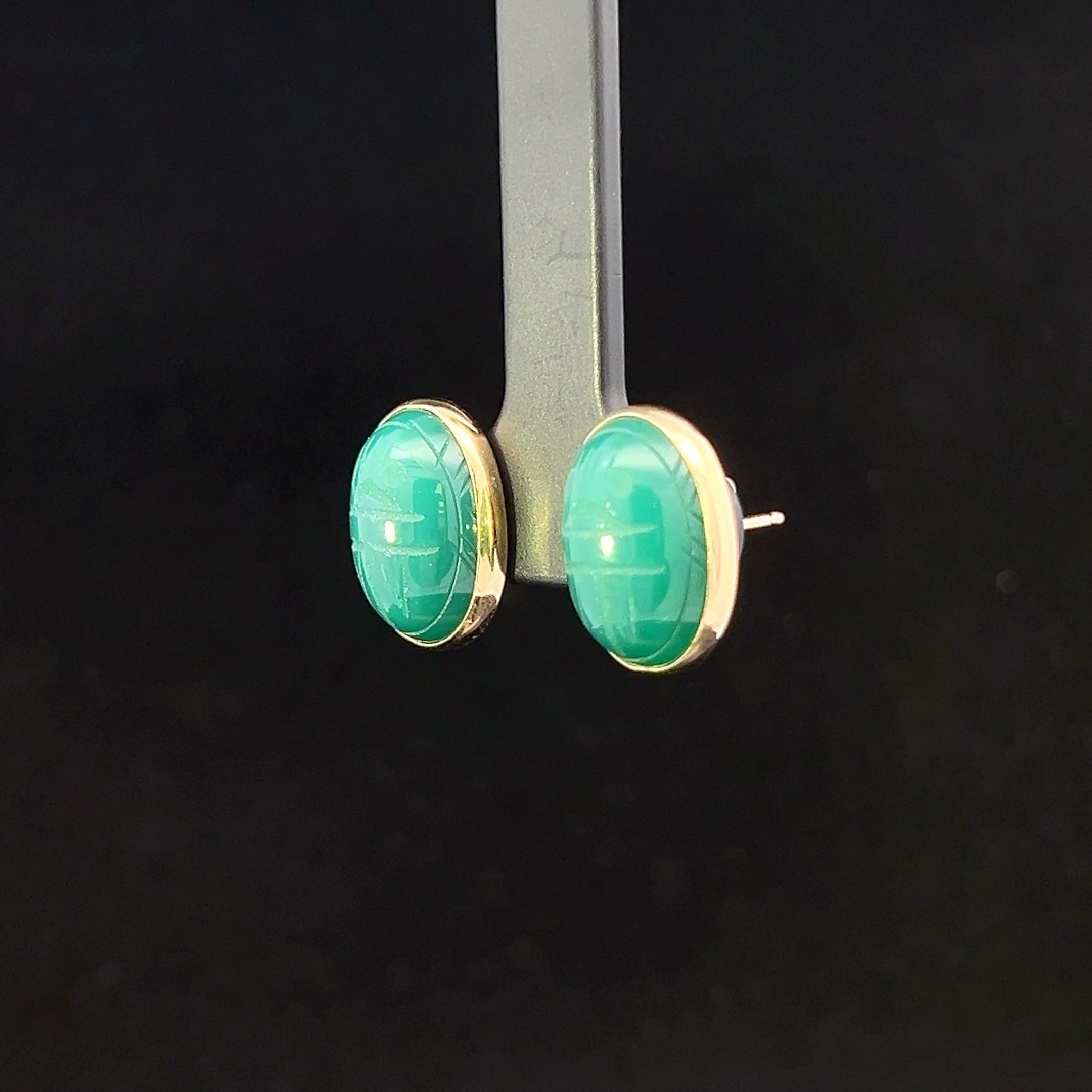 Estelle 14K Yellow Gold Green Scarab Stud Earrings