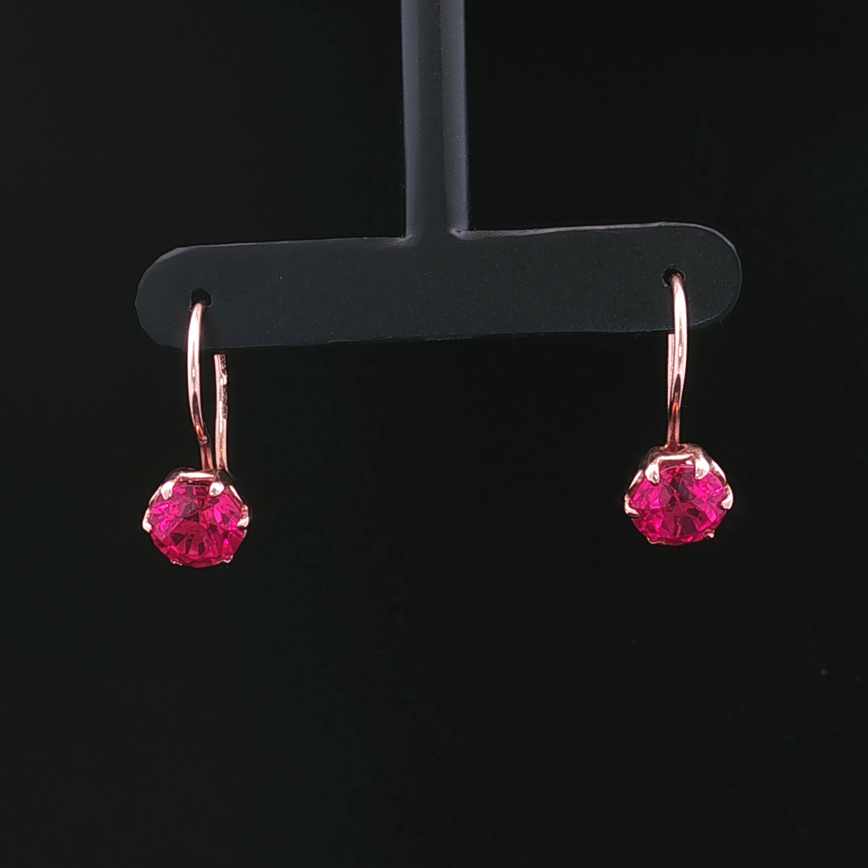Rose Gold 14K Dangle Earrings with 9mm Synthetic Ruby