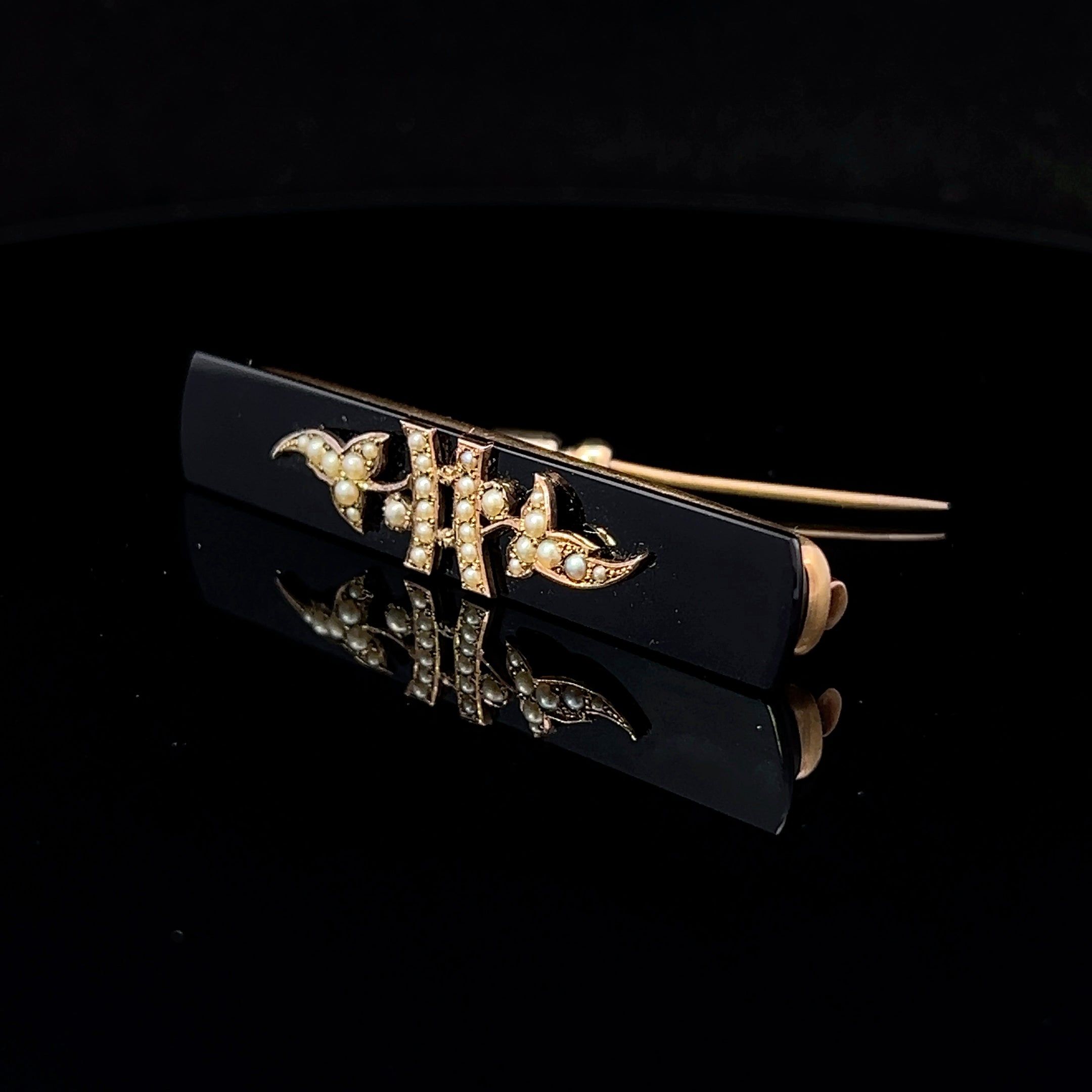 Jillian 14K Yellow Gold Victorian Mourning Pin with Onyx & Seed Pearls