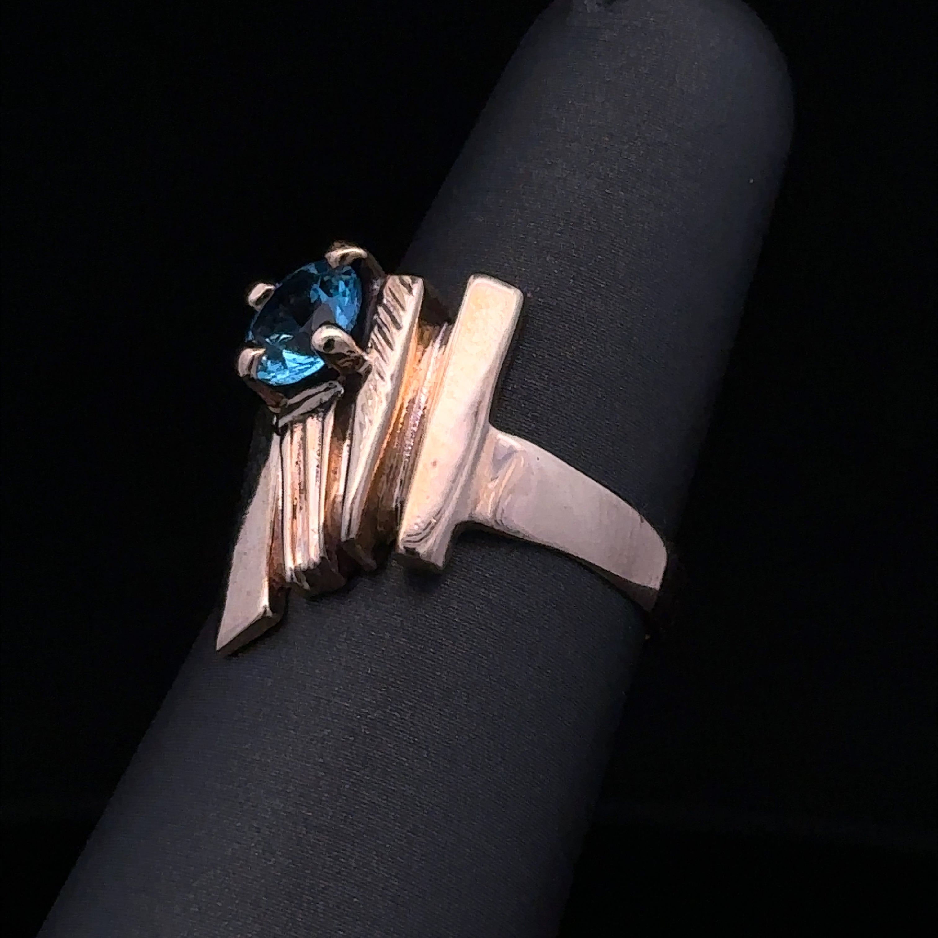 Jocelyn 14K Yellow Gold Blue Topaz Ring by Cindy Mulhollen, Size 6.5