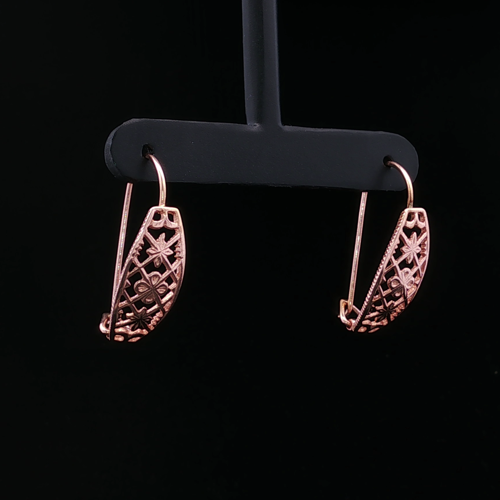 Rose 14K Filigree Drop Earrings with Openwork Flower Design