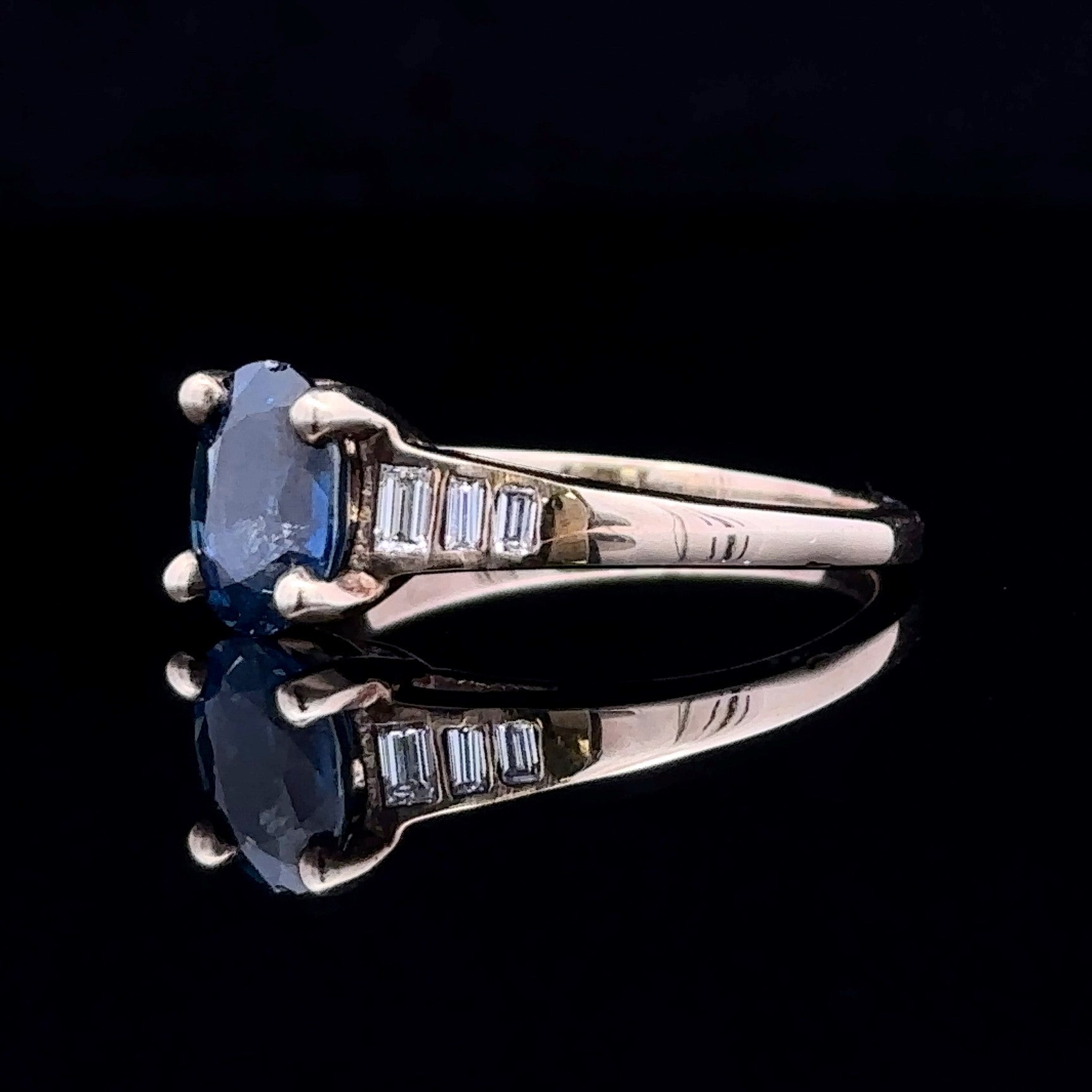 Jacqueline 14K Yellow Gold Oval Sapphire and Baguette Diamond Ring