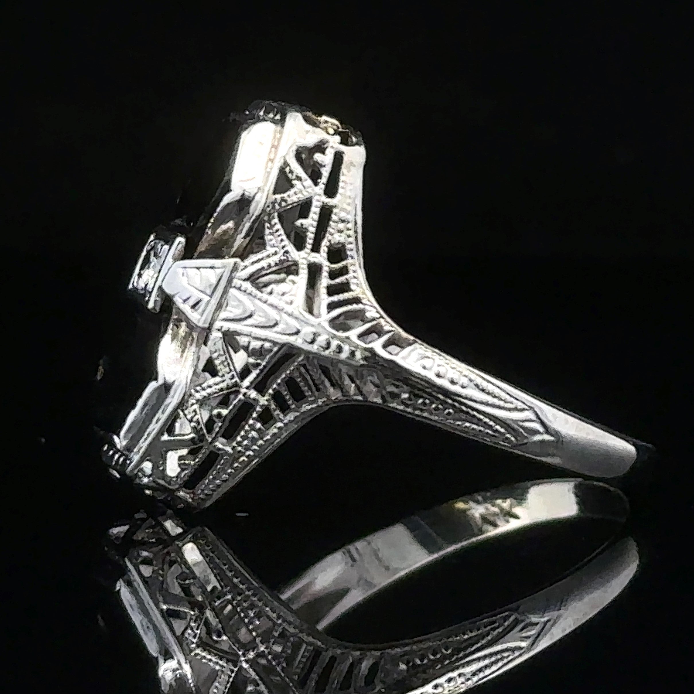 Scarlet White 14K Filigree Black Onyx & Diamond Ring