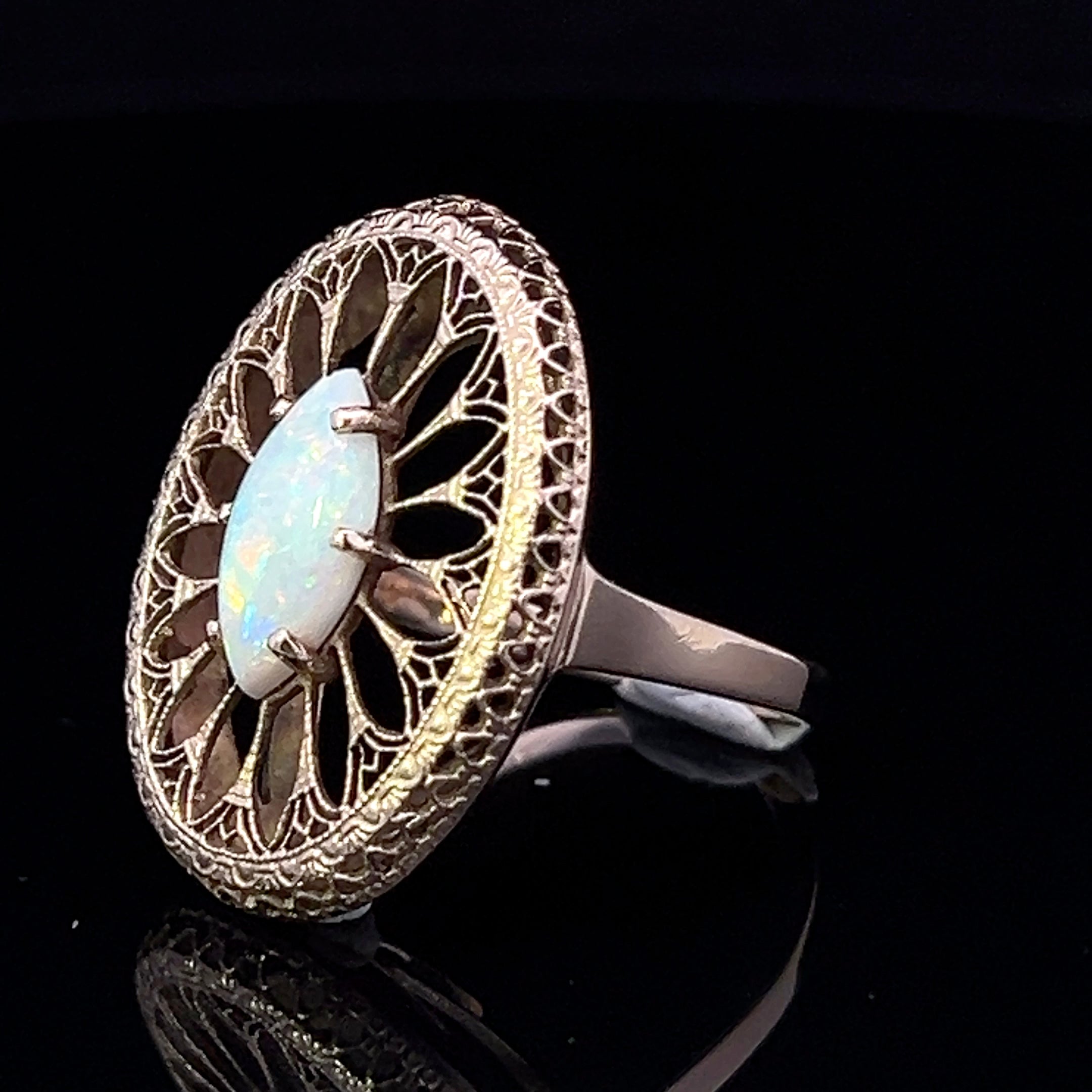 Amaris 14K Yellow Gold Marquise Opal Filigree Ring