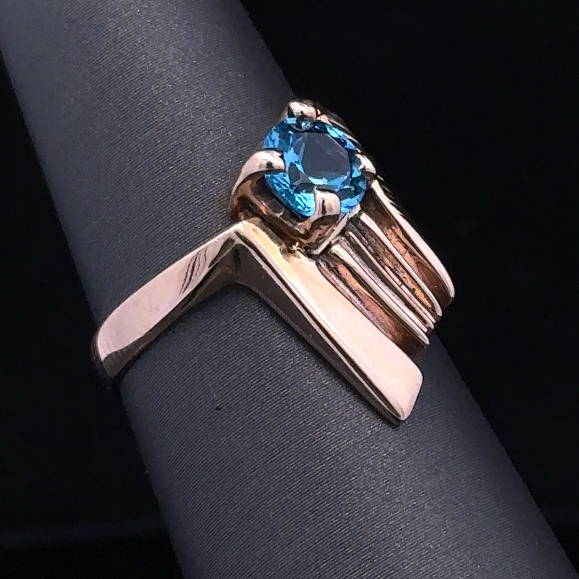 Jocelyn 14K Yellow Gold Blue Topaz Ring by Cindy Mulhollen, Size 6.5