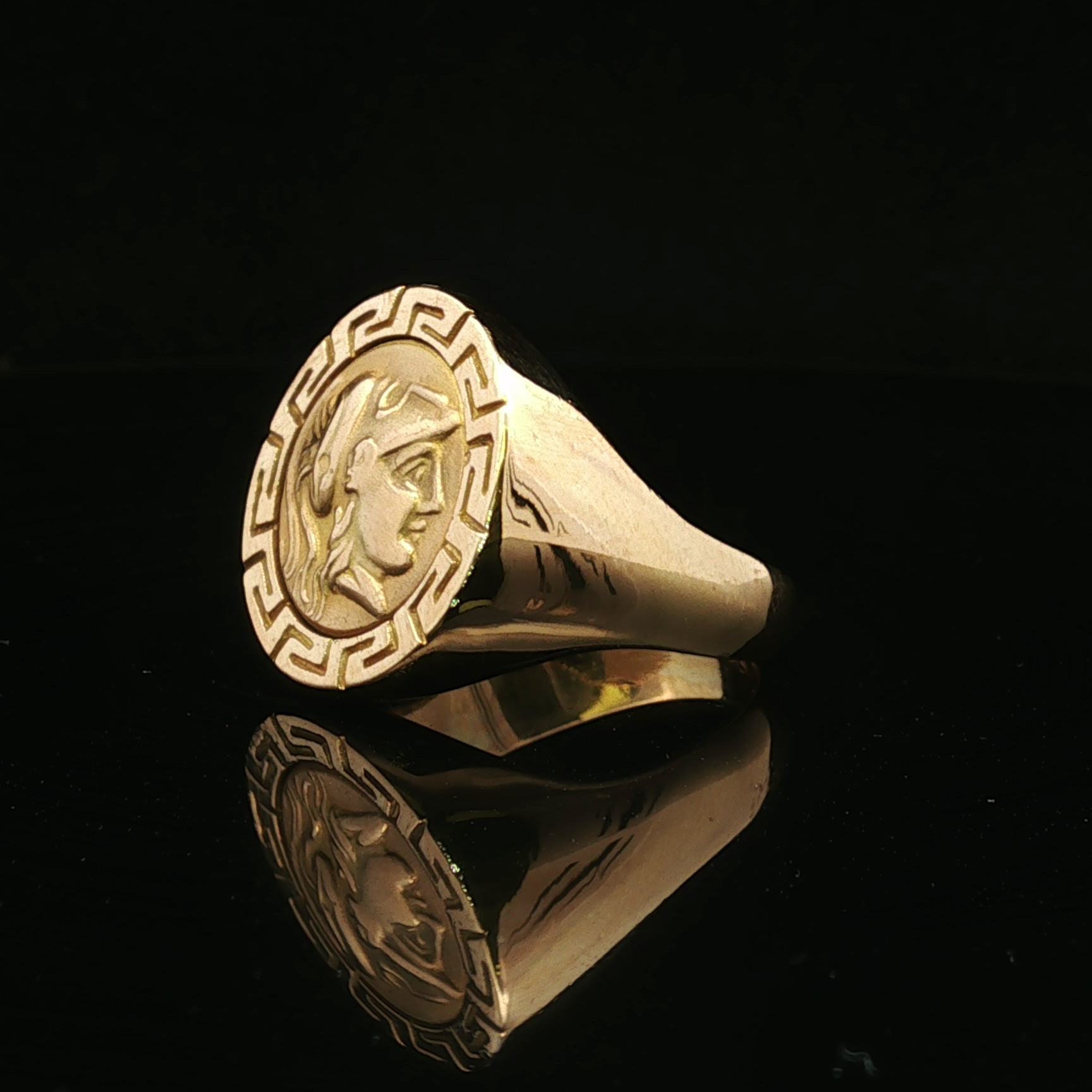18K Yellow Gold Solid Greek Signet Ring – Size 7.25
