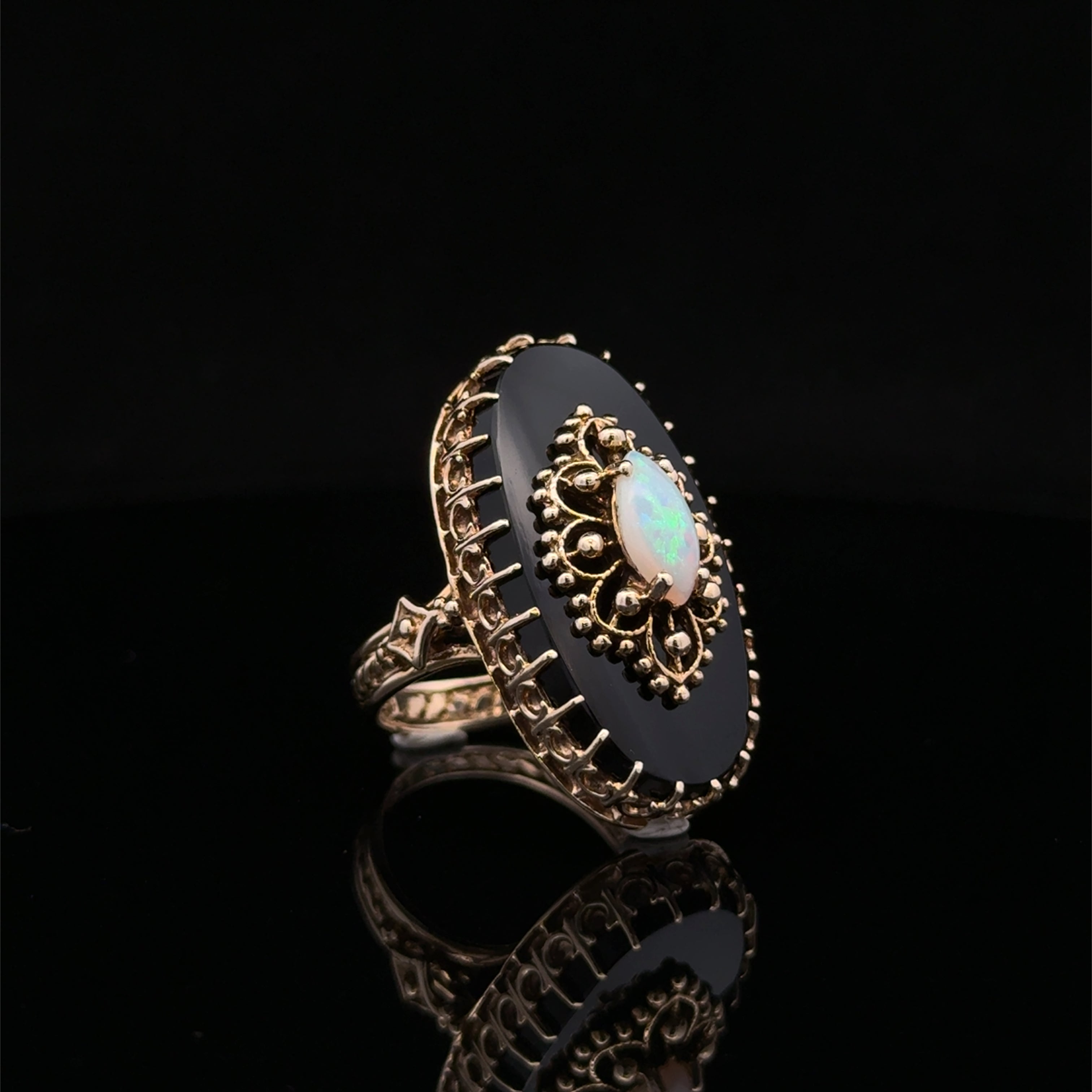Odile 14K Yellow Gold Onyx & Marquise Opal Ring