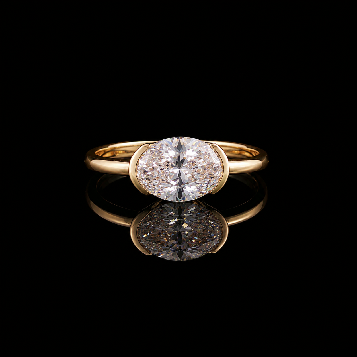 Nella 14K Yellow Gold 2CT East/West Oval Lab-Grown Diamond Ring