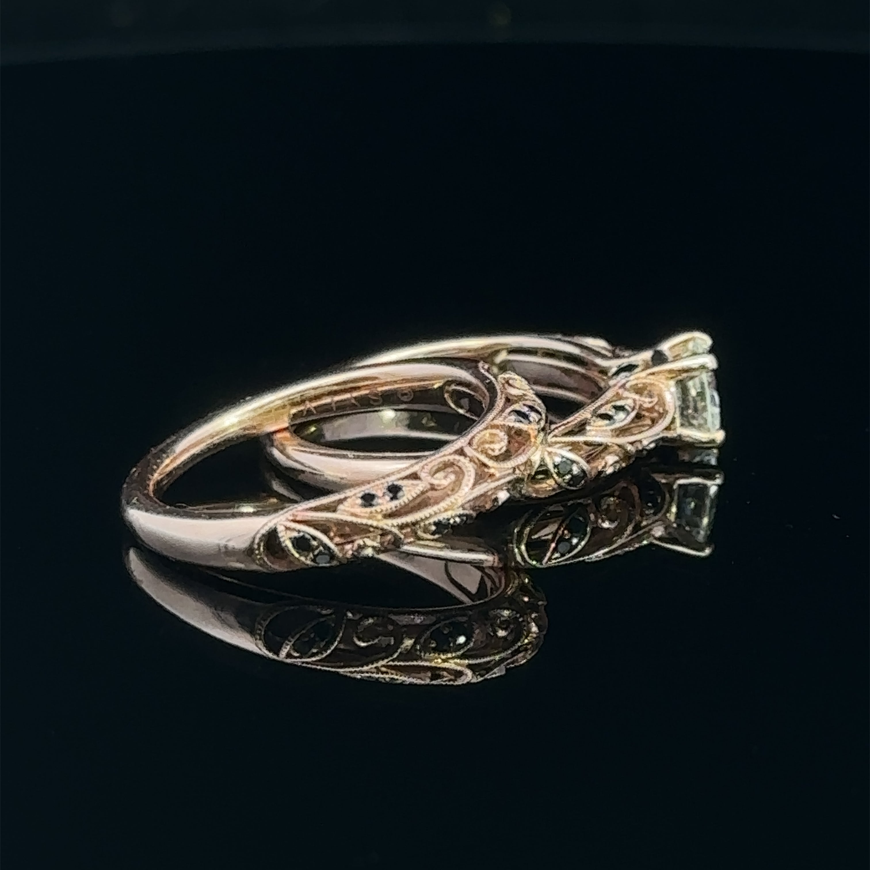 Josie 14K Rose Gold Vintage Wedding Set with 0.63ct F VS2 Diamond