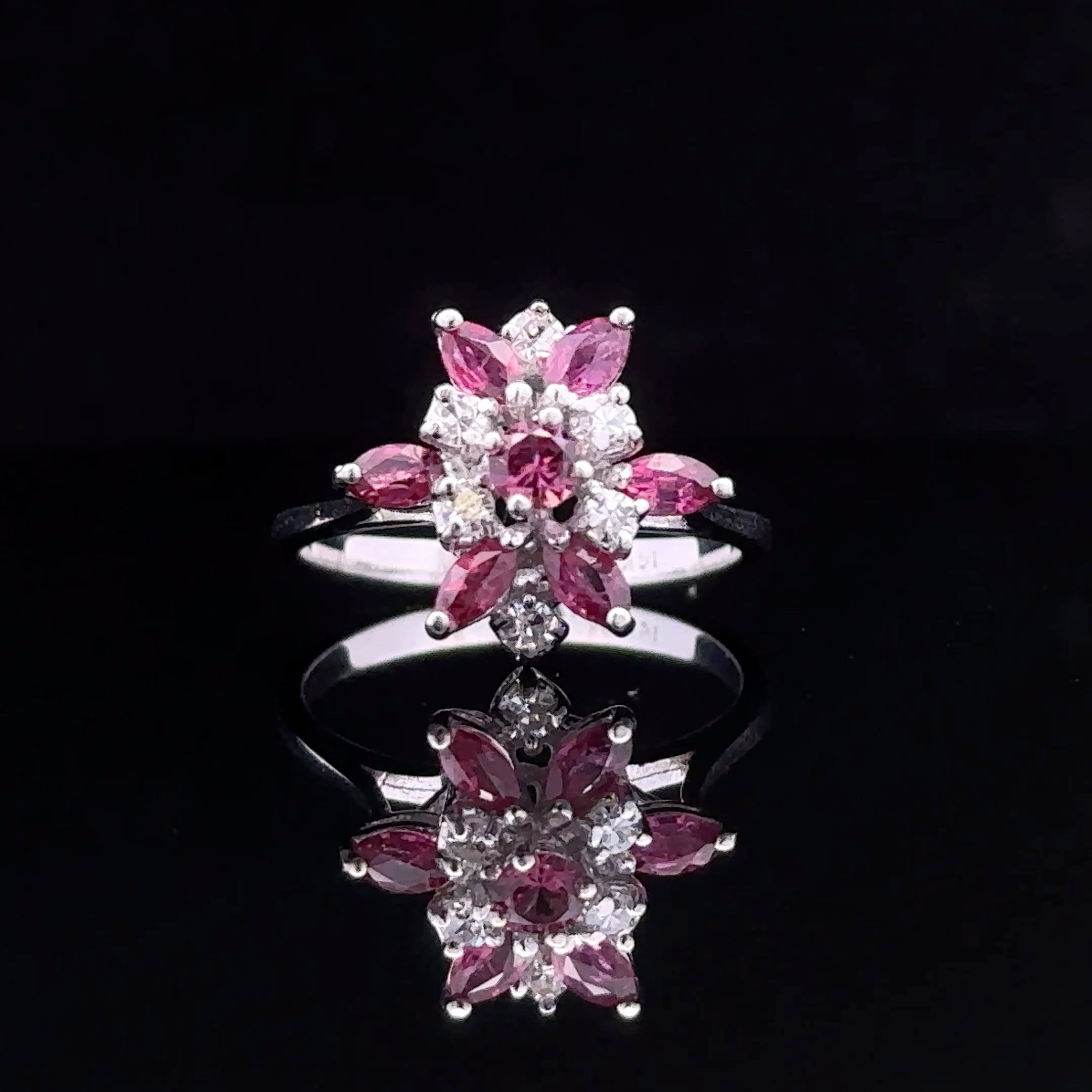Kelly White 14K Artisan Ring with Marquise Ruby and Diamond