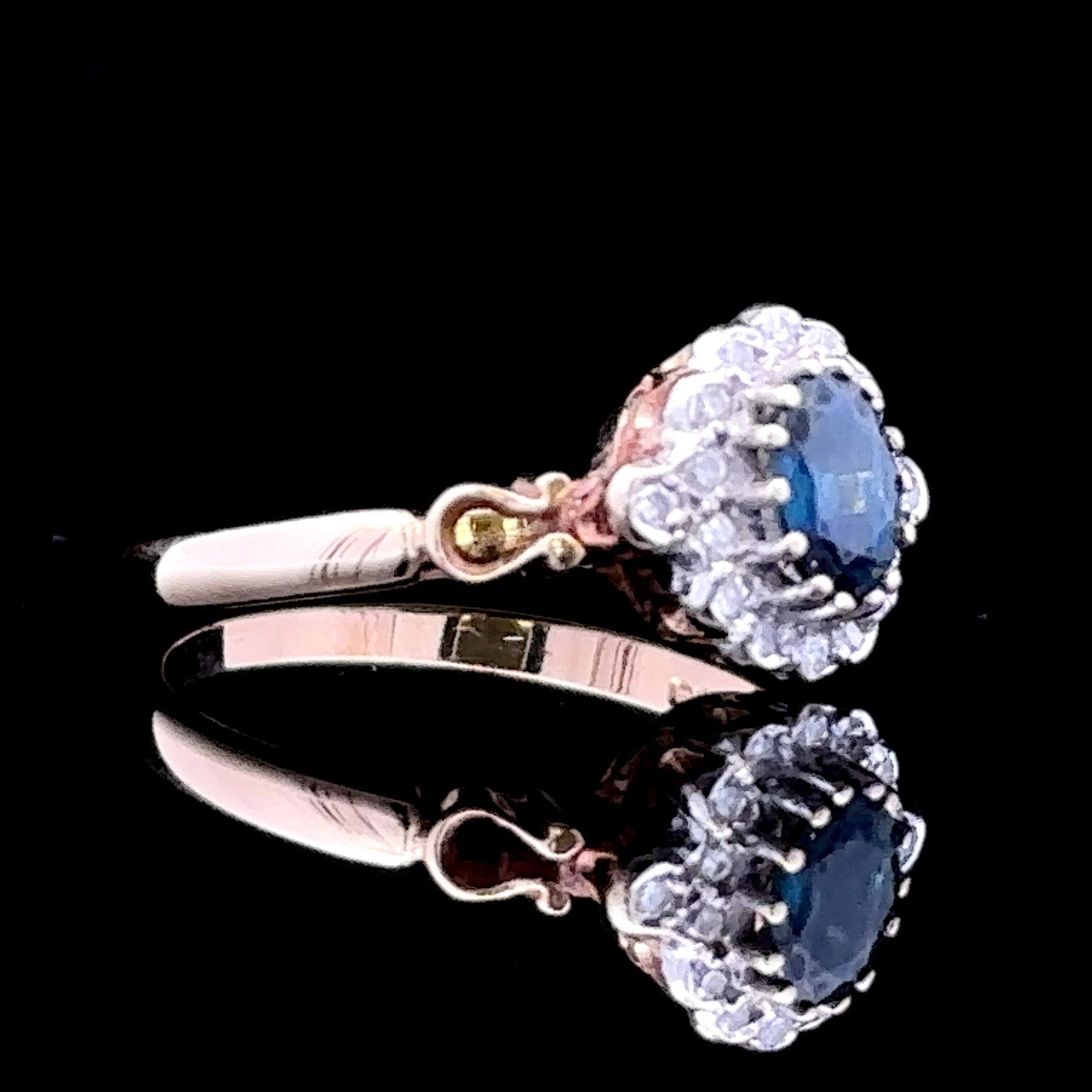 Anaya 14K Two-Tone Halo Ring with Sapphire and Diamonds, Size 6.25